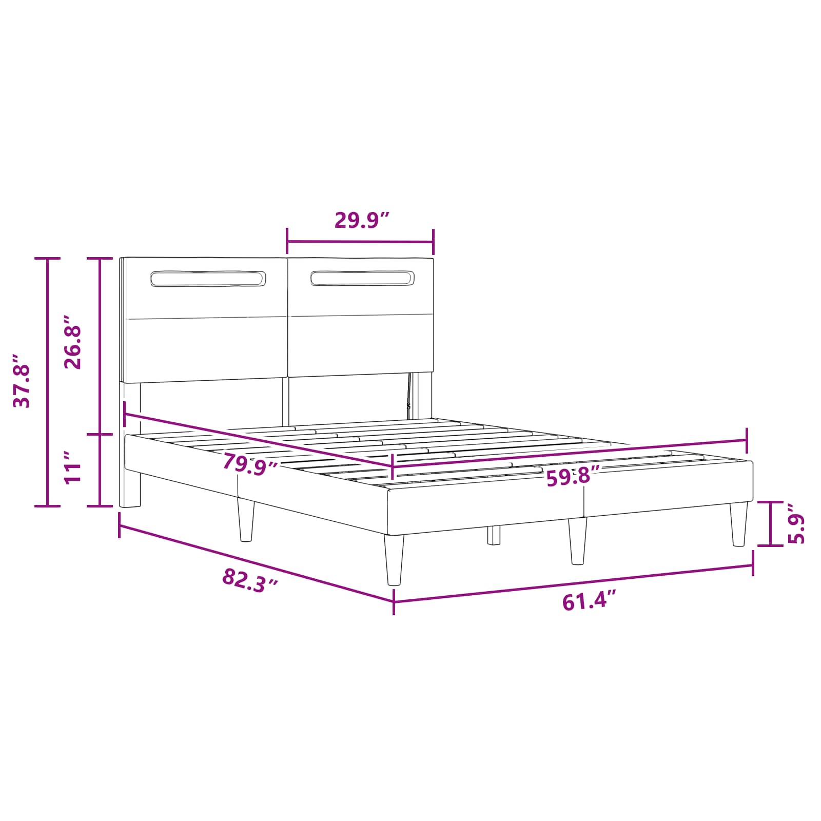 Bed Frame with LED Strip Lights Black 153 x 203 cm Faux Leather