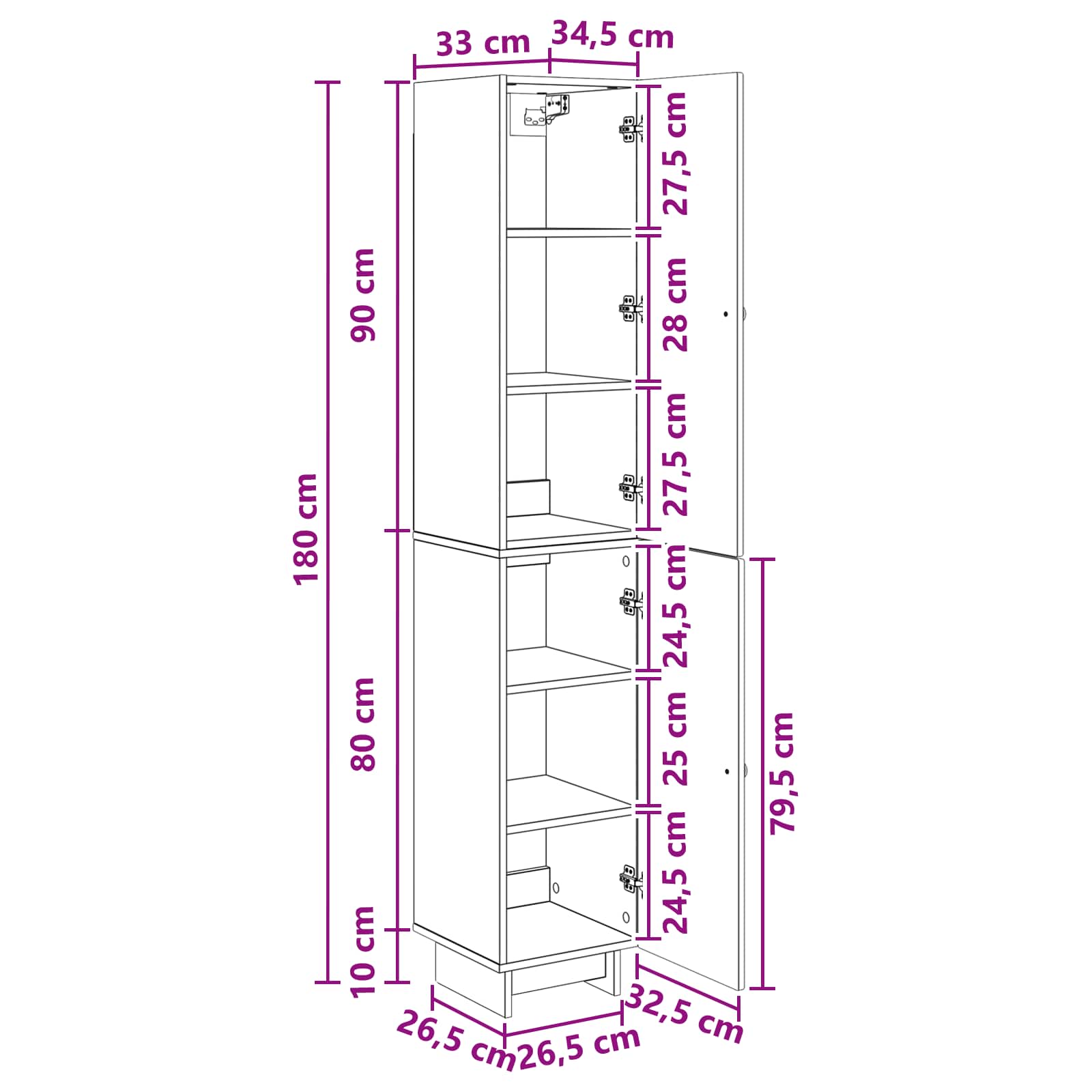 Cabinet Set 2 pcs White 34.5 x 33 x 90 cm Engineered Wood