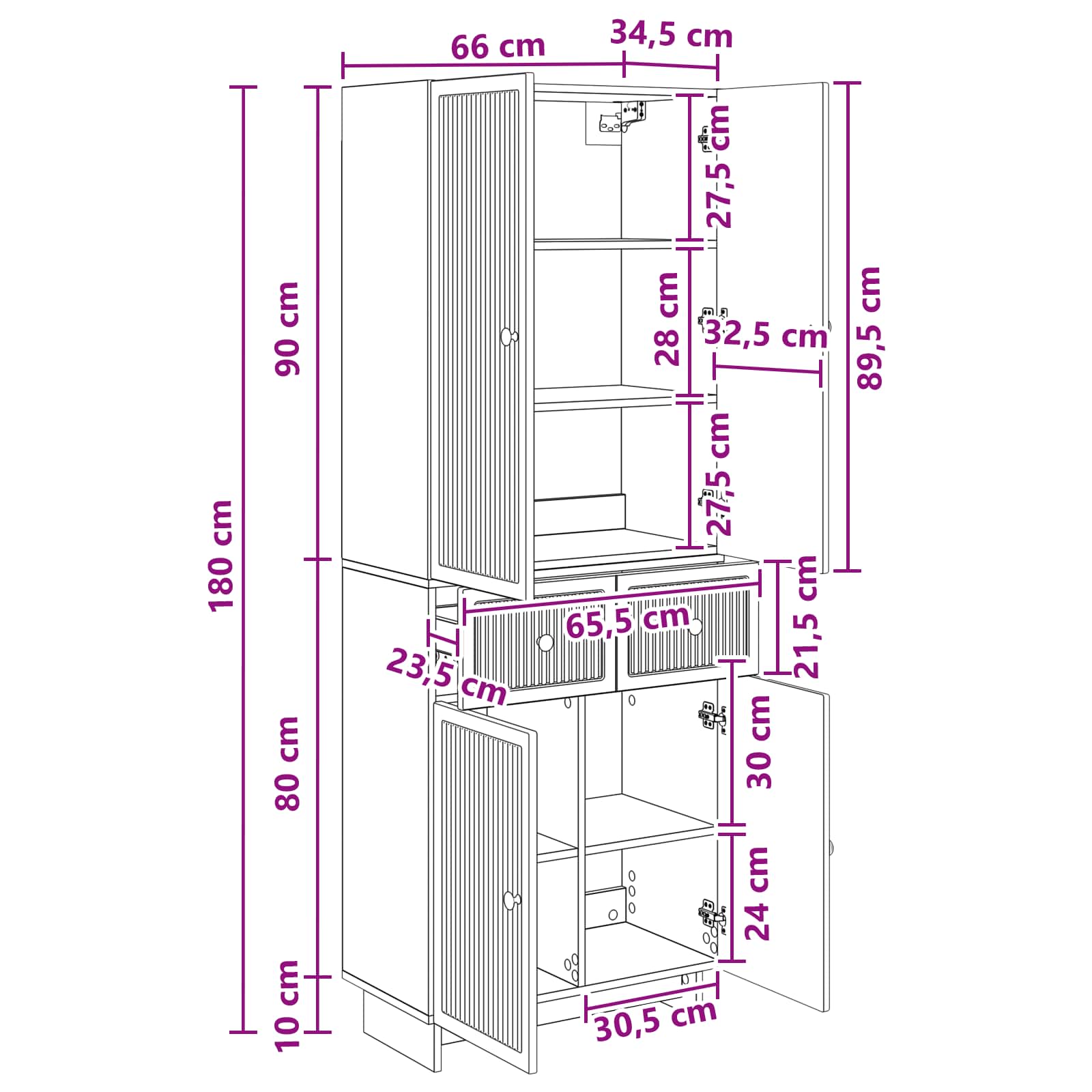Cabinet Set 2 pcs White 66 x 34.5 x 90 cm Engineered Wood