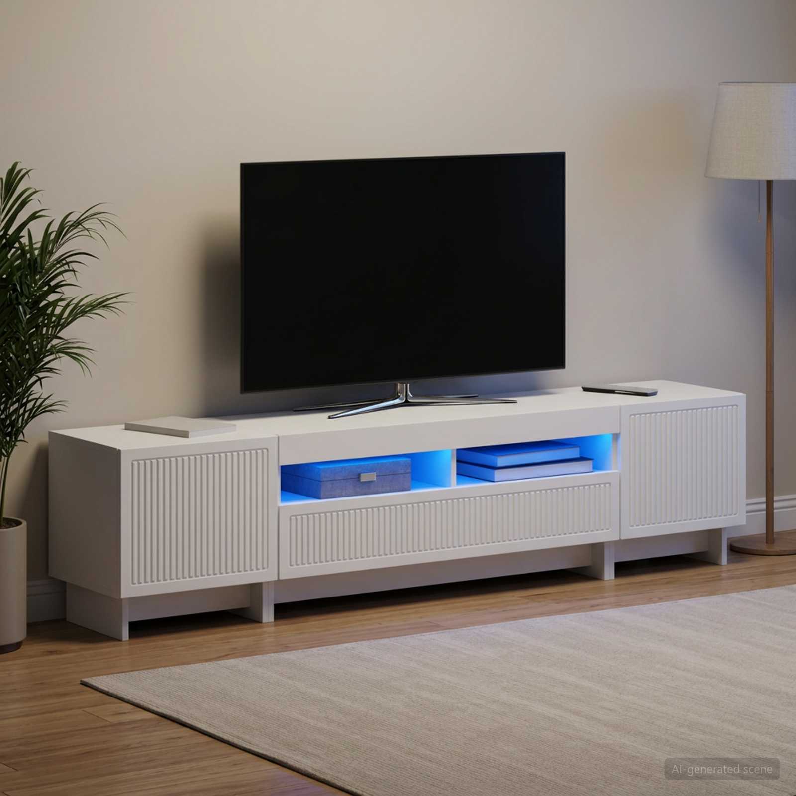 5 Piece LED TV Cabinet White Engineered Wood