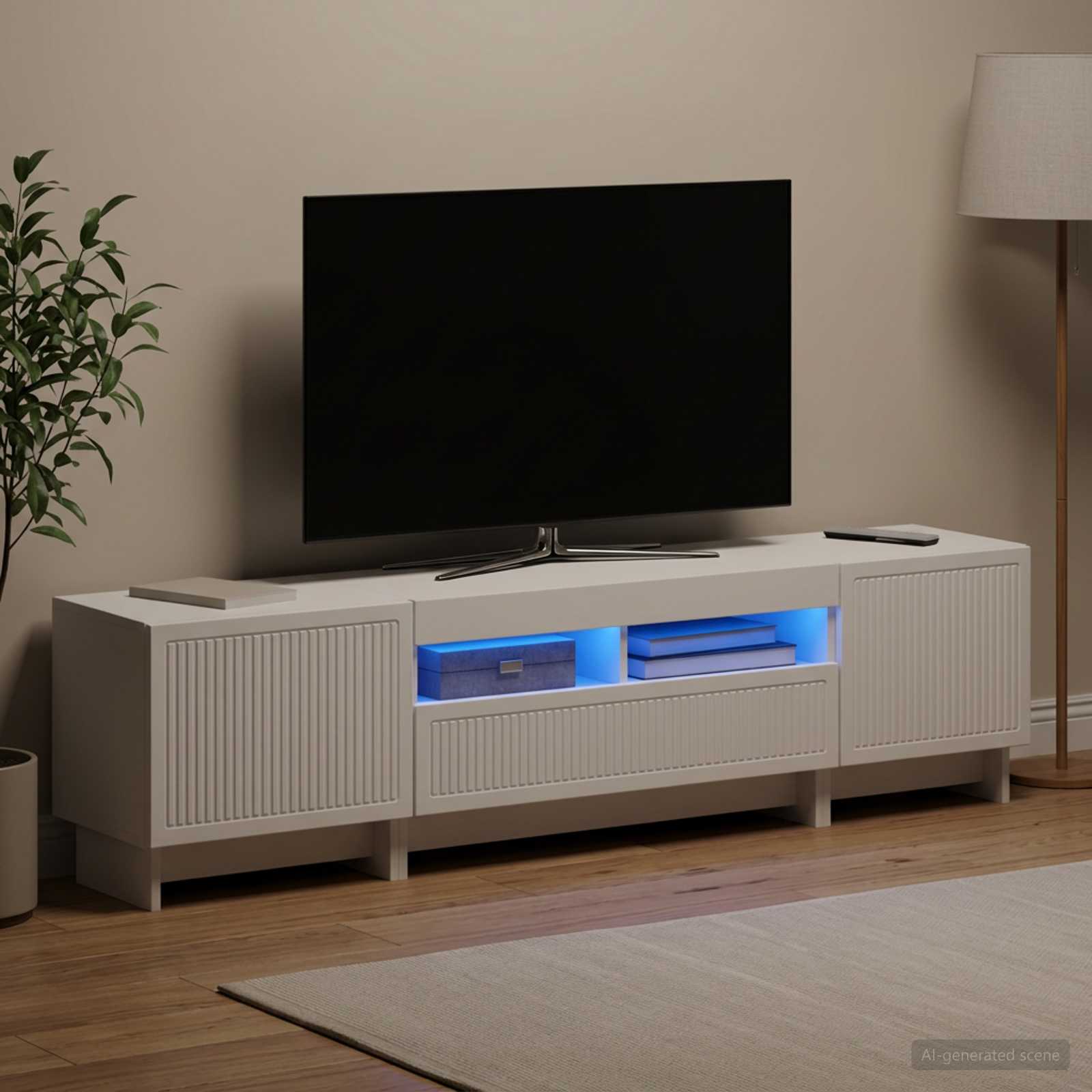 5 Piece LED TV Cabinet White Engineered Wood