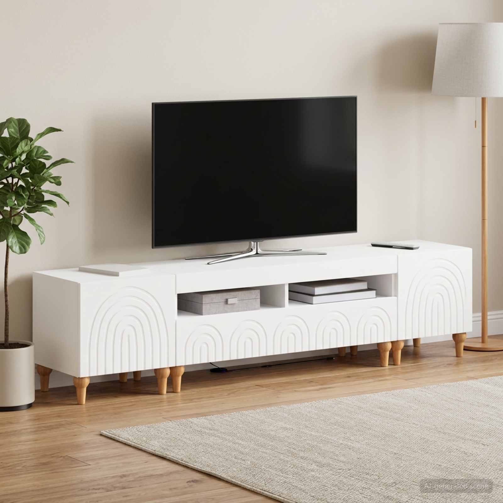 3 Piece LED TV Cabinet White Engineered Wood