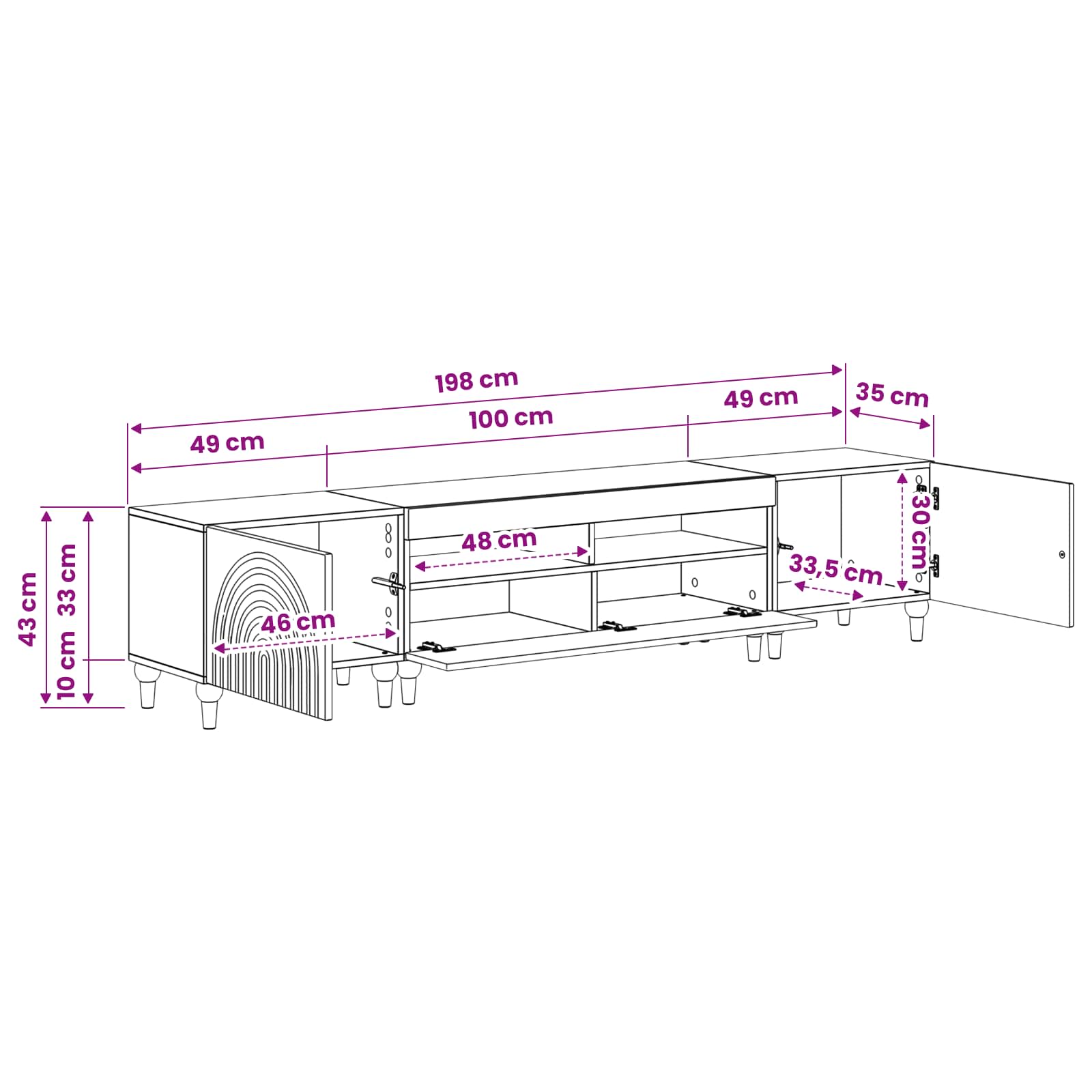 3 Piece LED TV Cabinet White Engineered Wood