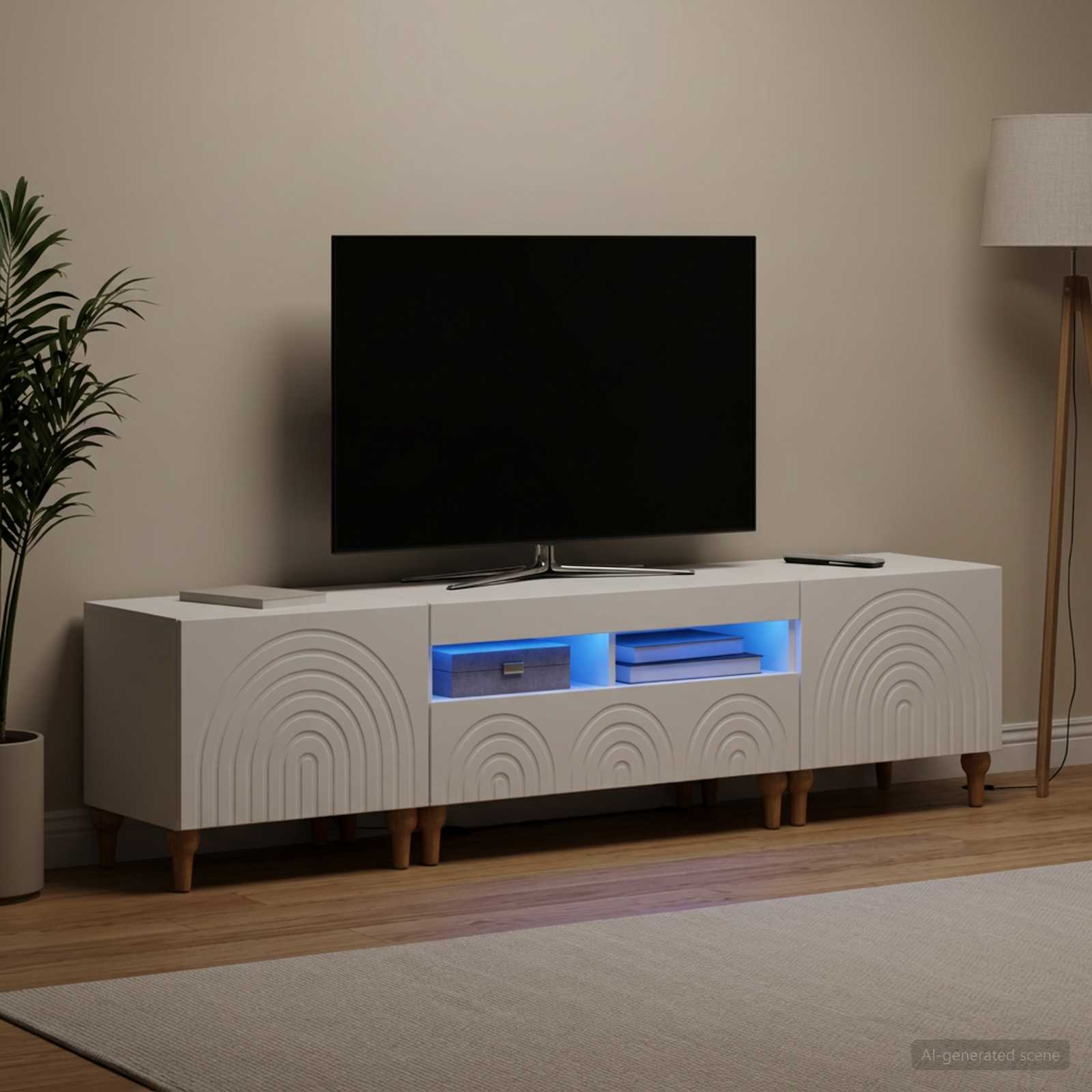 3 Piece LED TV Cabinet White Engineered Wood