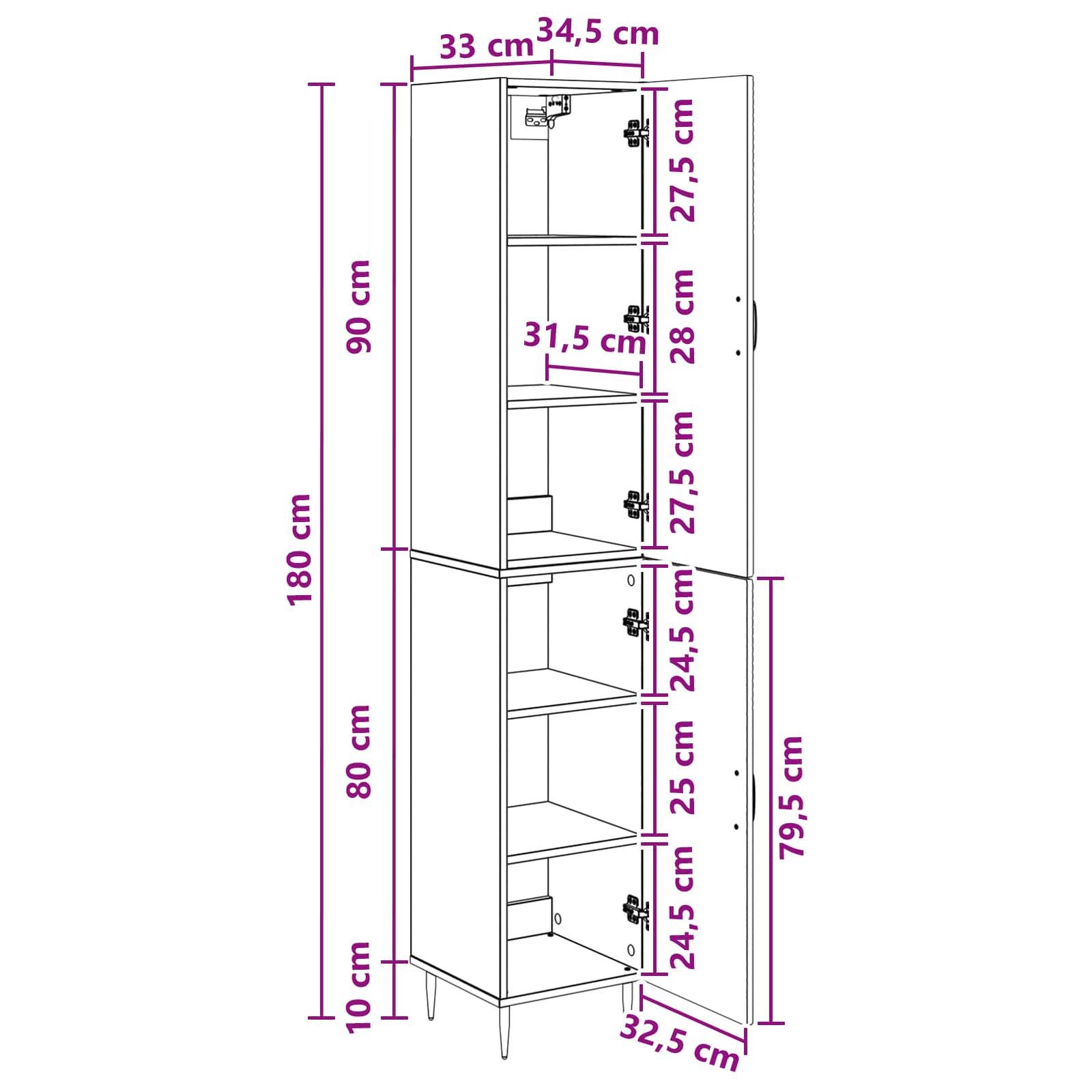 Cabinet Set 2 pcs White 33 x 34.5 x 89.5 cm Engineered Wood
