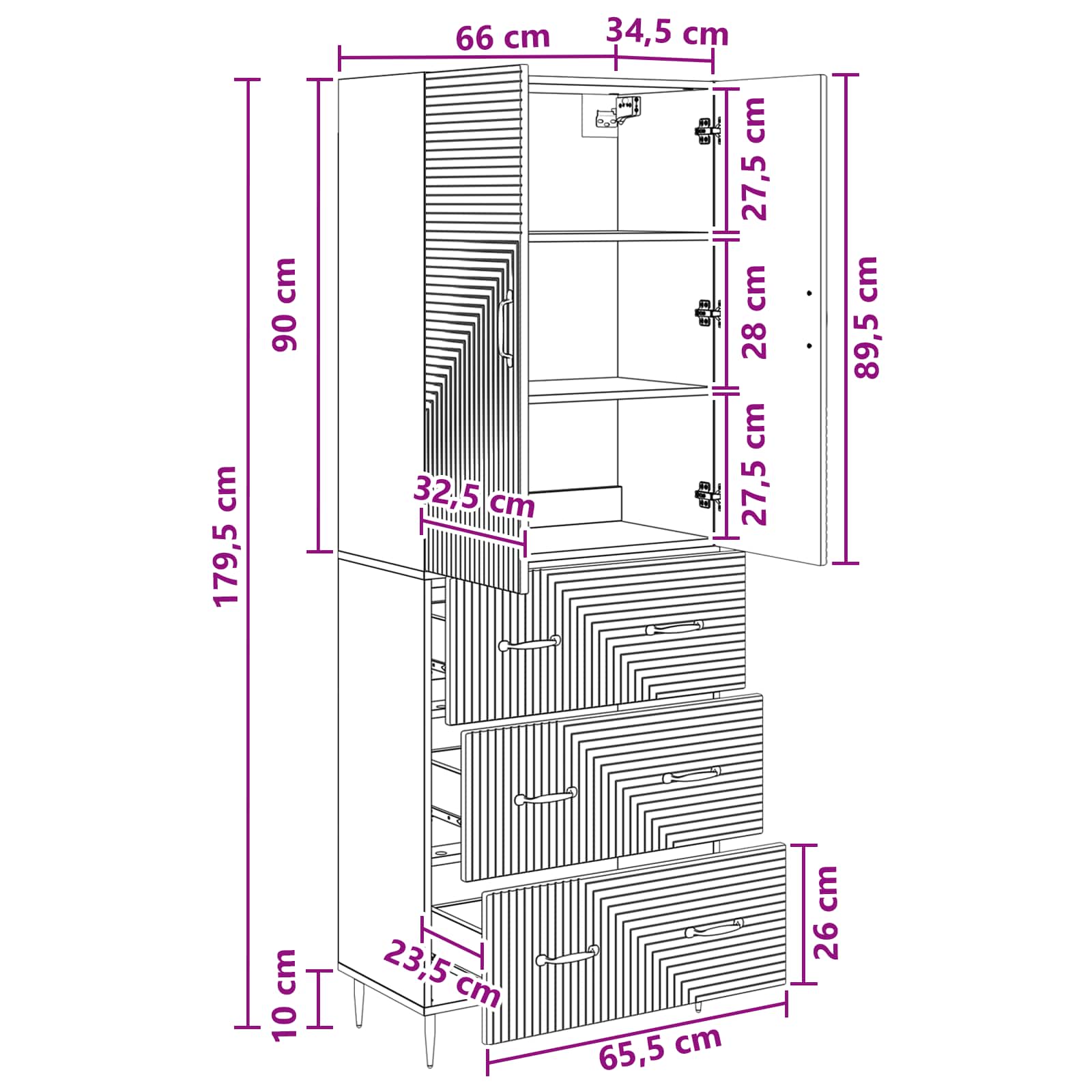 Cabinet Set 2 pcs White 66 x 34.5 x 90 cm Engineered Wood