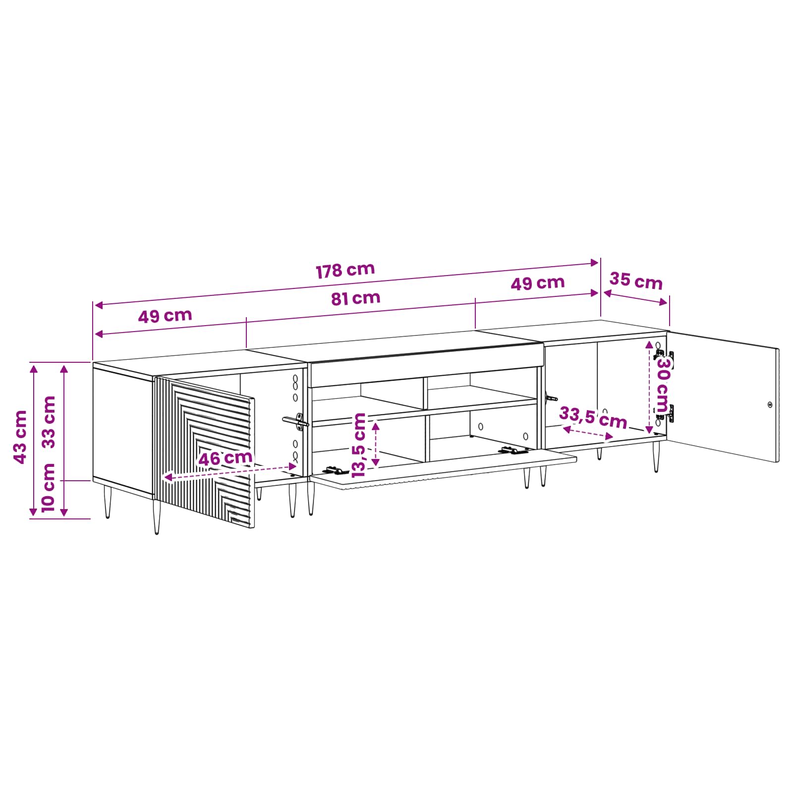 3 Piece LED TV Cabinet White Engineered Wood