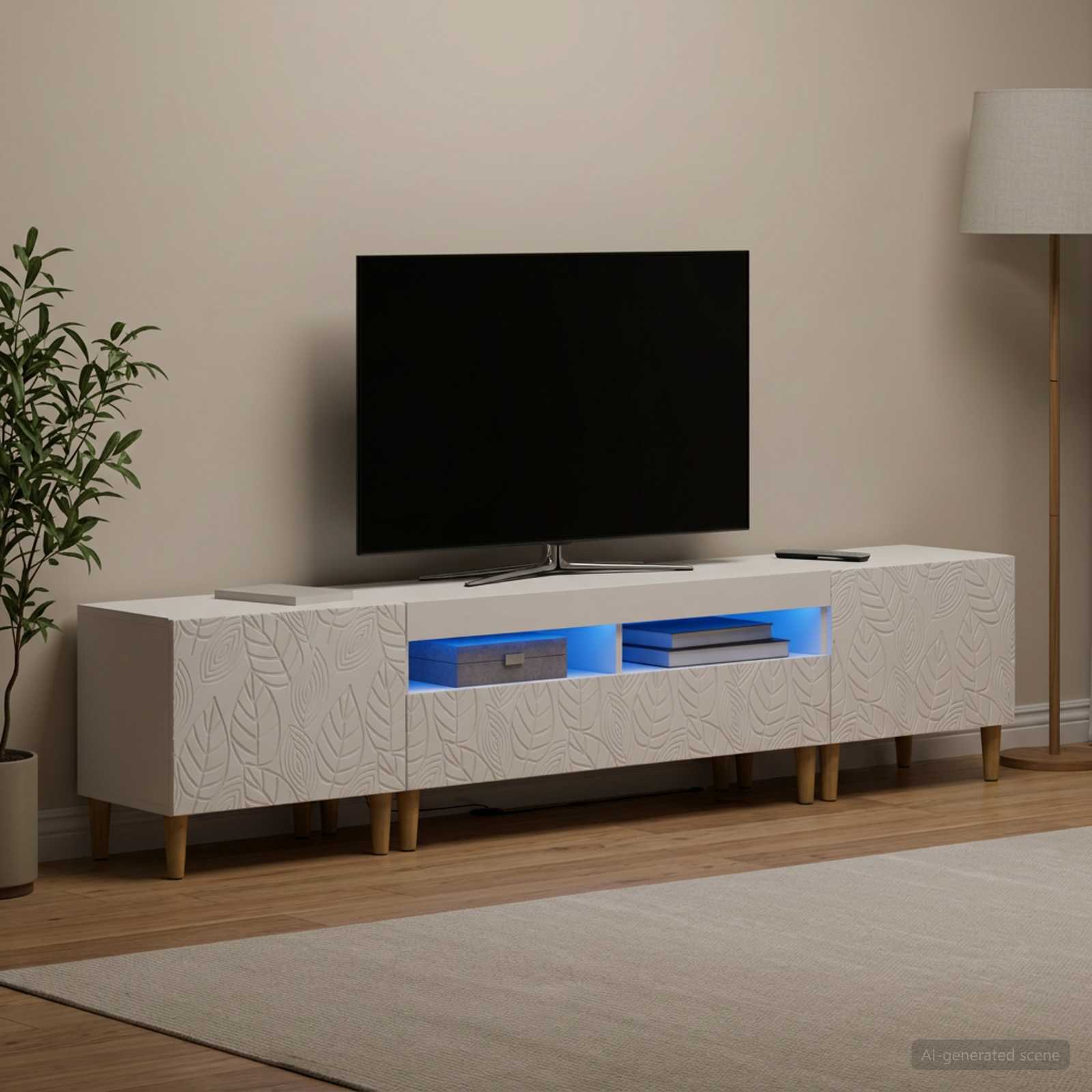 5 Piece LED TV Cabinet White Engineered Wood