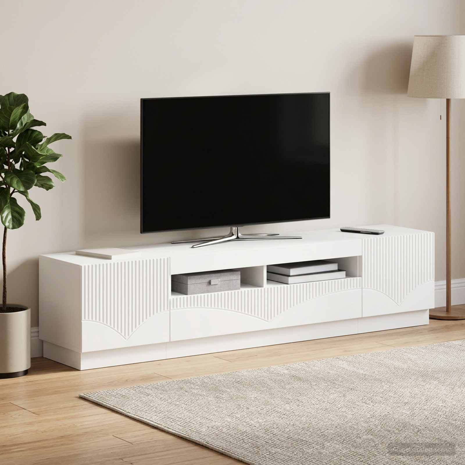 5 Piece LED TV Cabinet White Engineered Wood