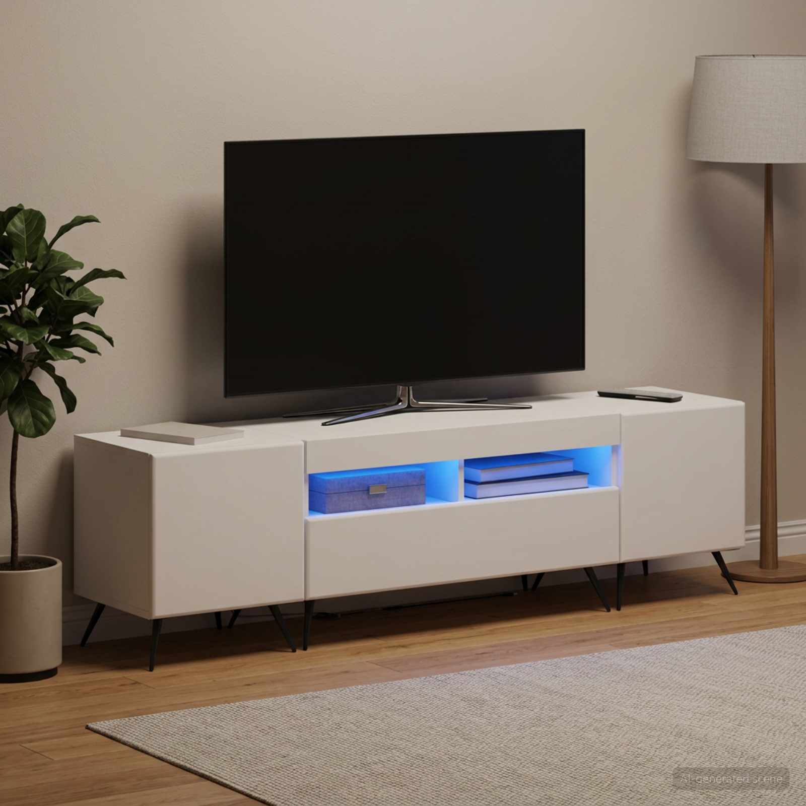 5 Piece LED TV Cabinet White Engineered Wood