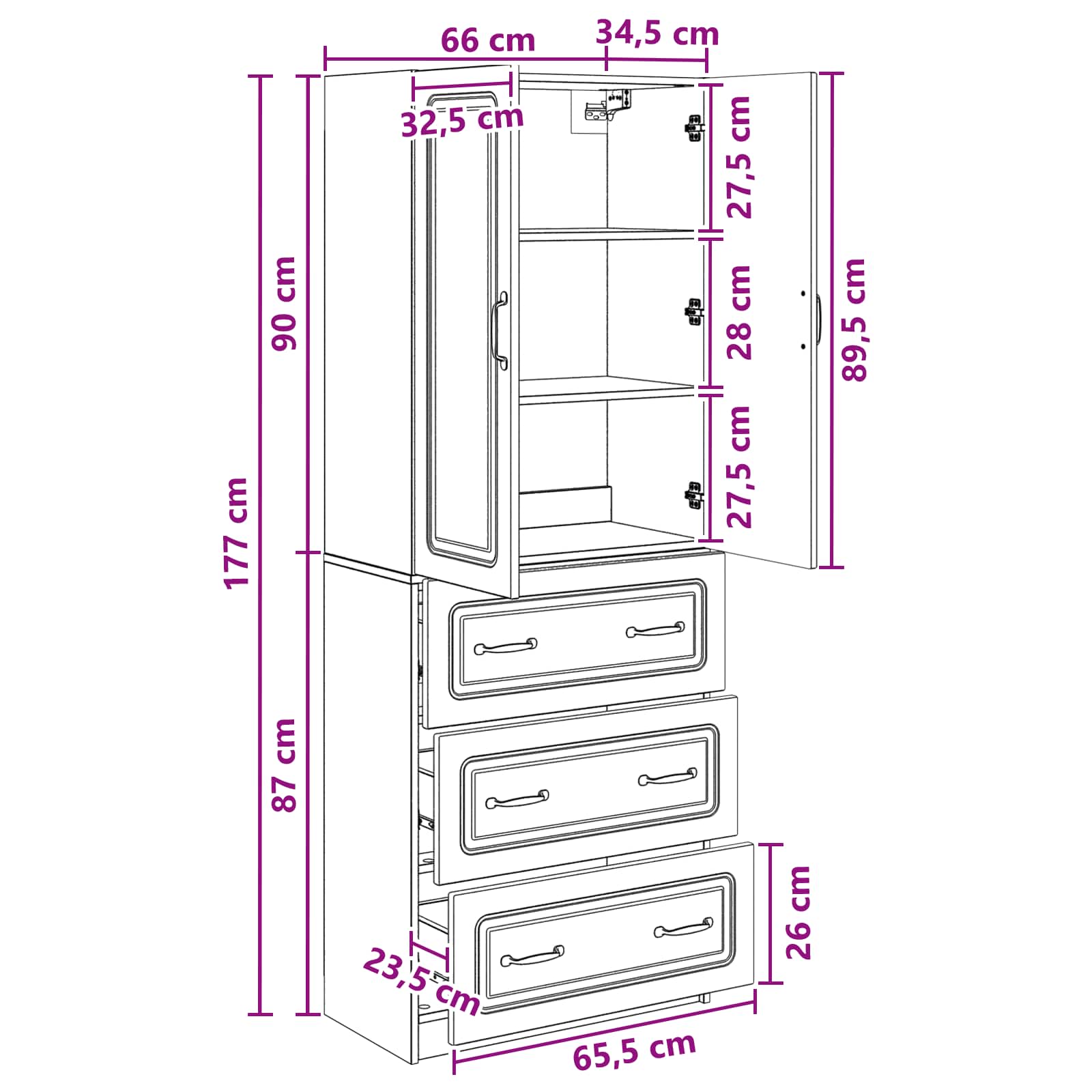 Cabinet Set 2 pcs 66 x 34.5 x 87 cm Engineered Wood White