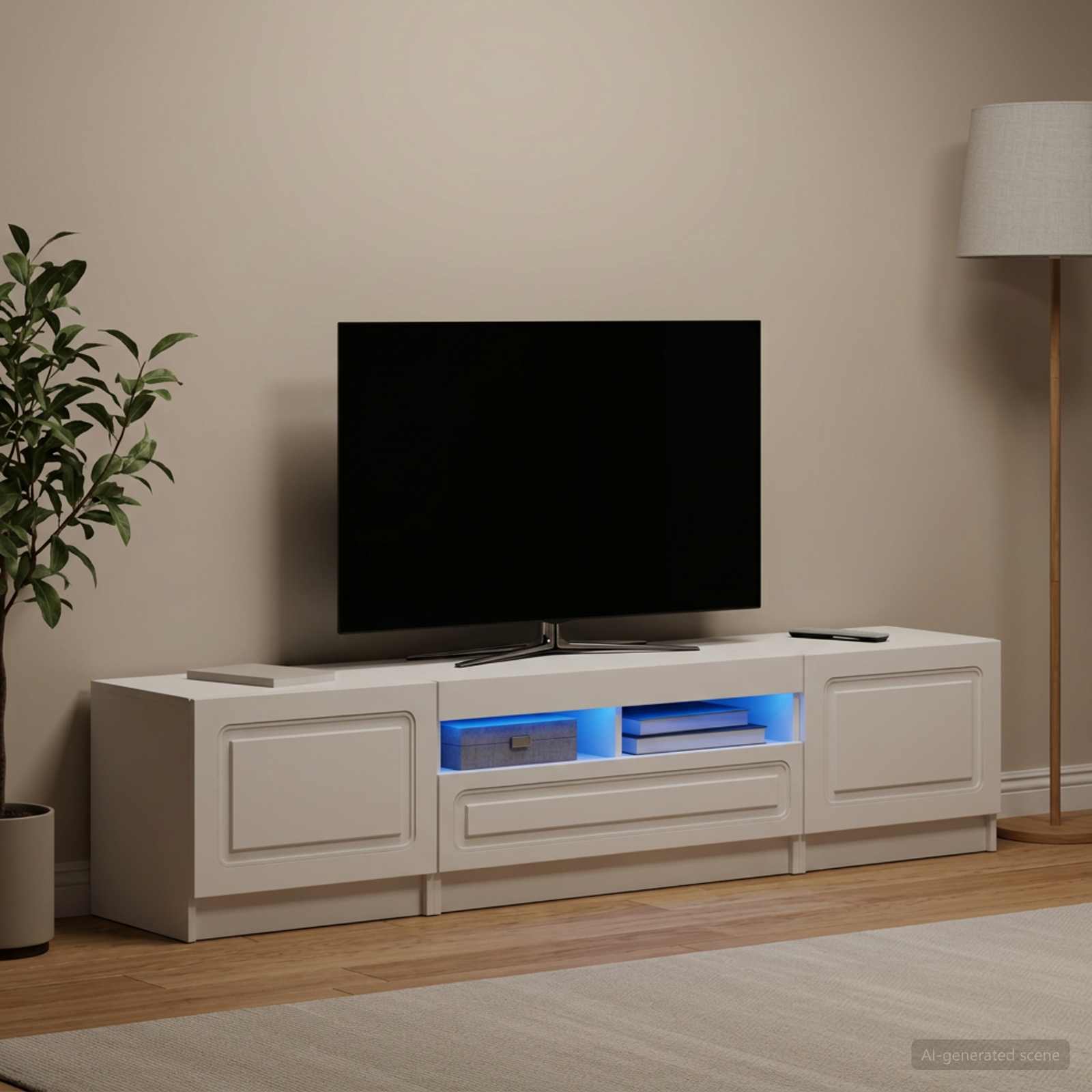 5 Piece LED TV Cabinet White Engineered Wood