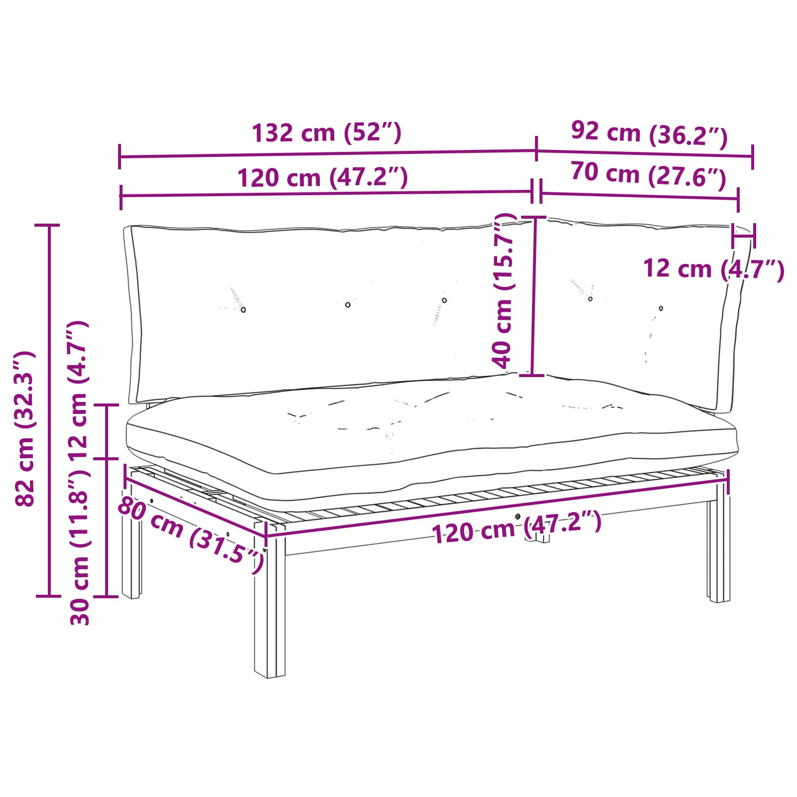 Corner Sofa Unit Light Acacia and Cream White 132 x 92 x 82 cm
