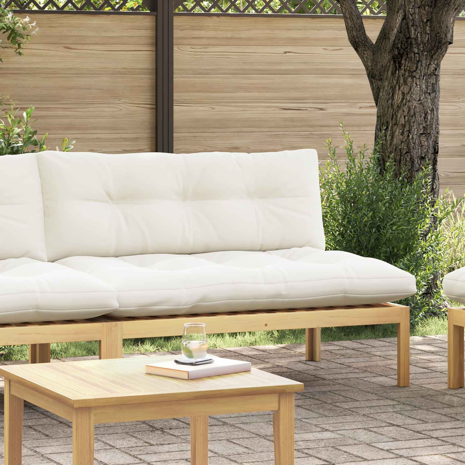 Middle Sofa Unit Light Acacia and Cream White 120 x 80 x 82 cm