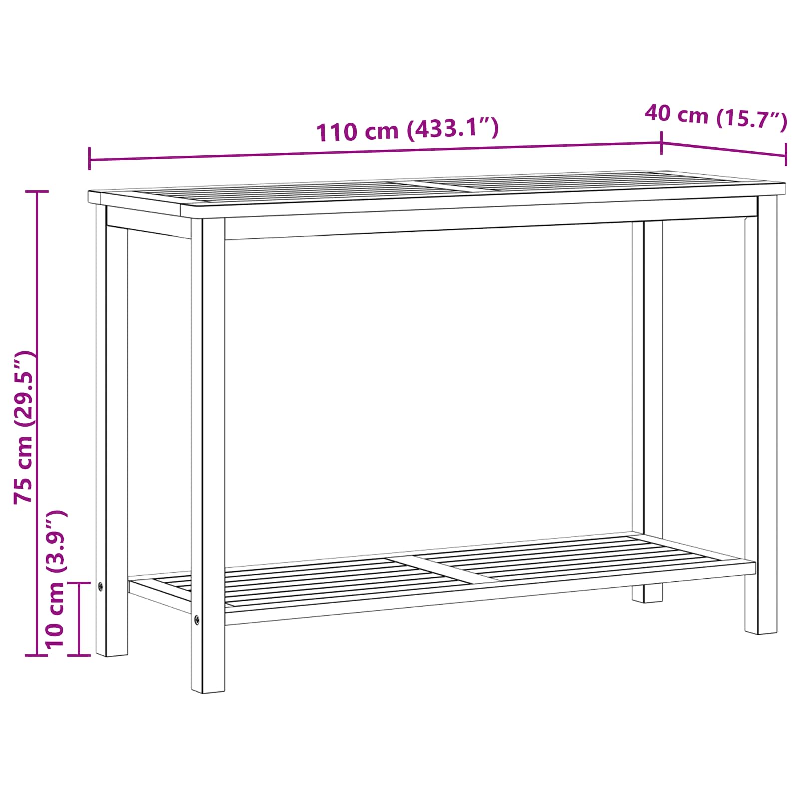 Garden Console Table Light acacia 110 x 40 x 75 cm