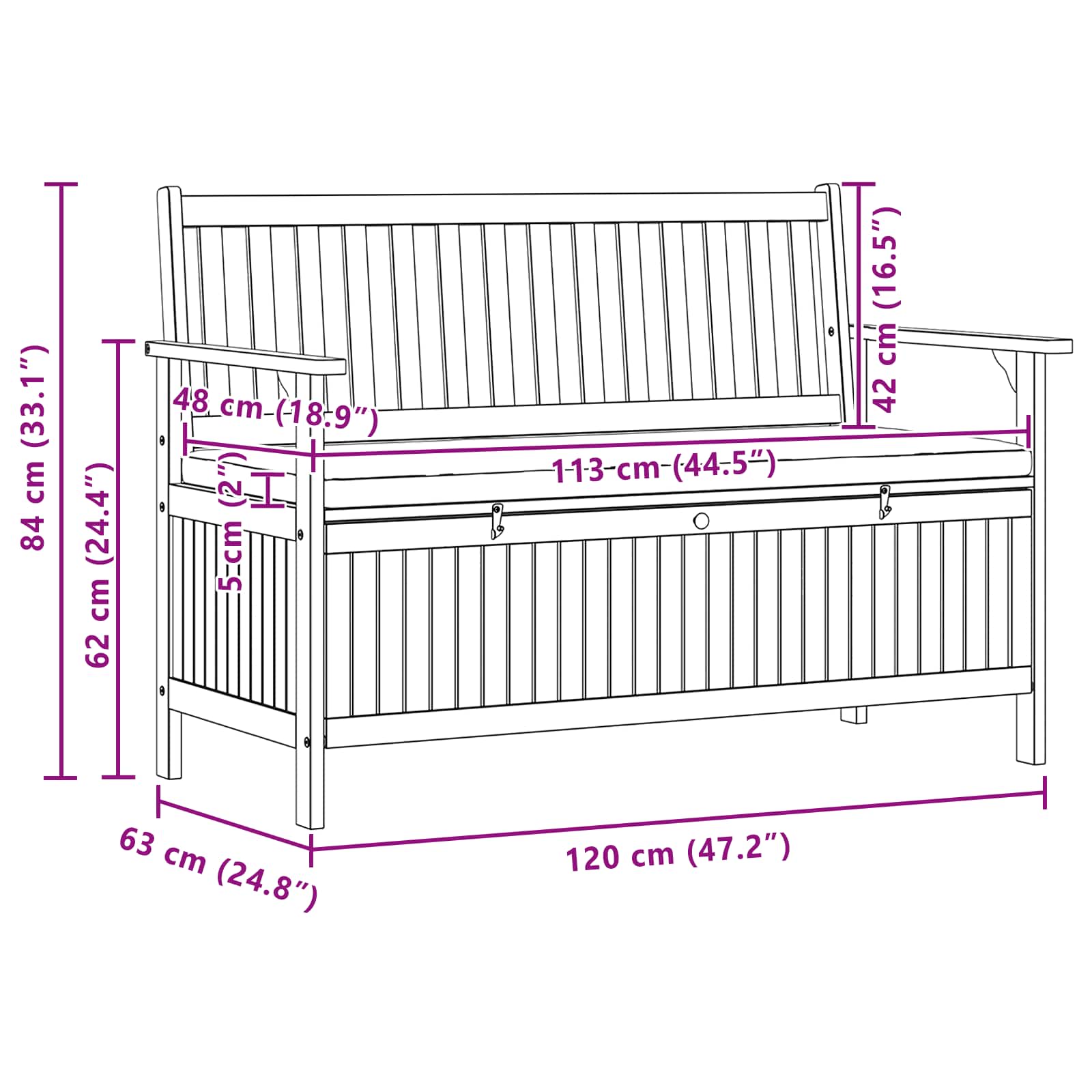 Storage Bench with Cushion with Storage 120 x 63 x 84 cm