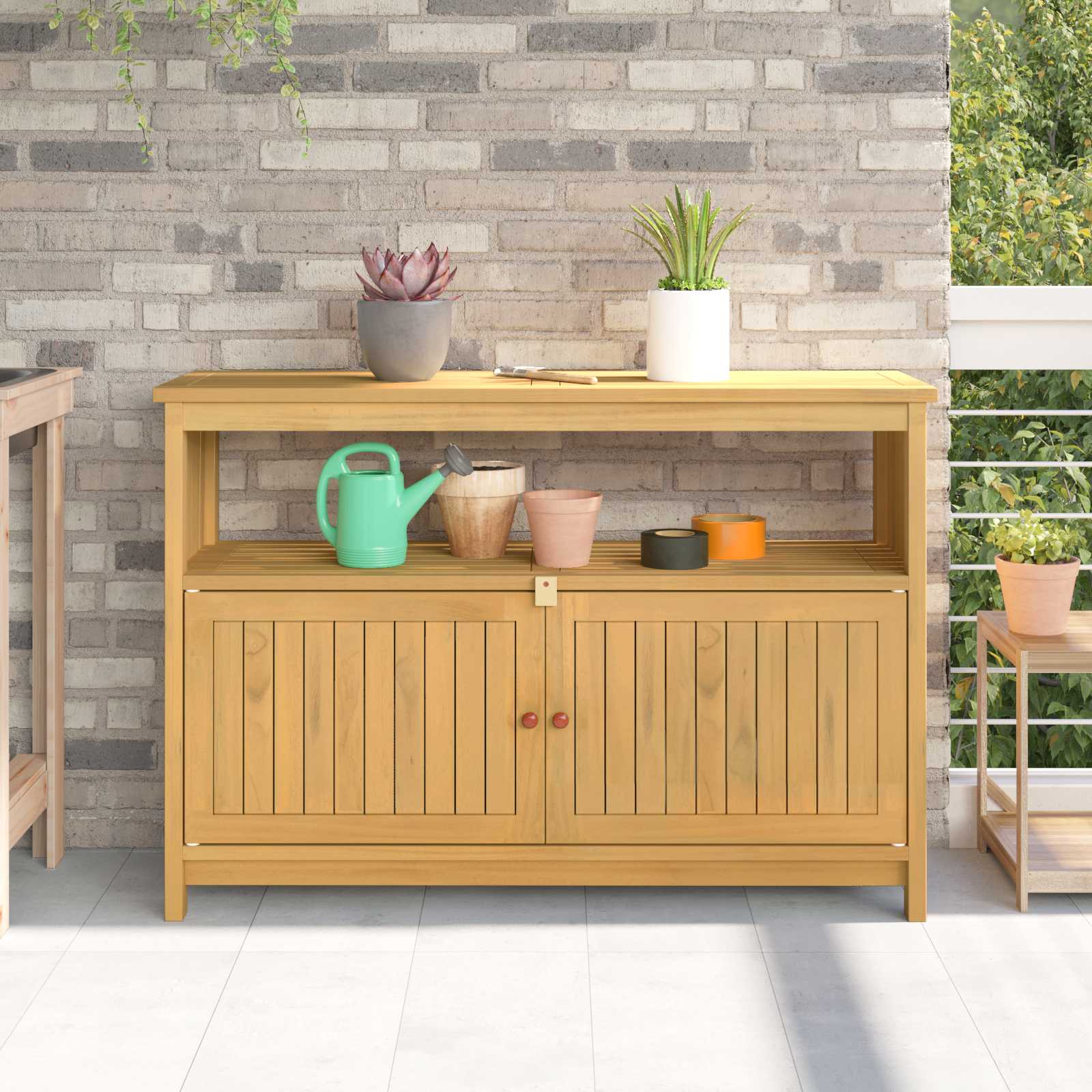 Garden Console Table with Storage Light acacia 110 x 35 x 75 cm