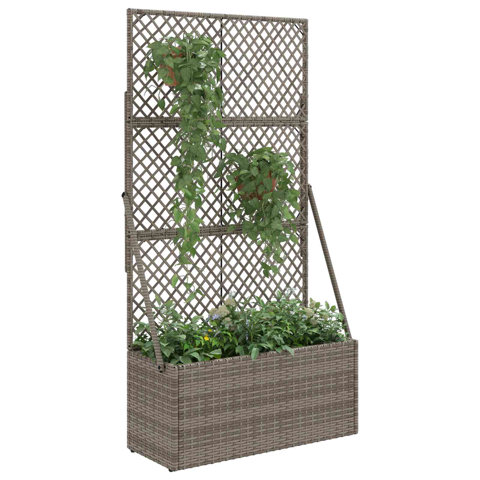 Garden Planter with Trellis Grey 70 x 30 x 135 cm Poly Rattan