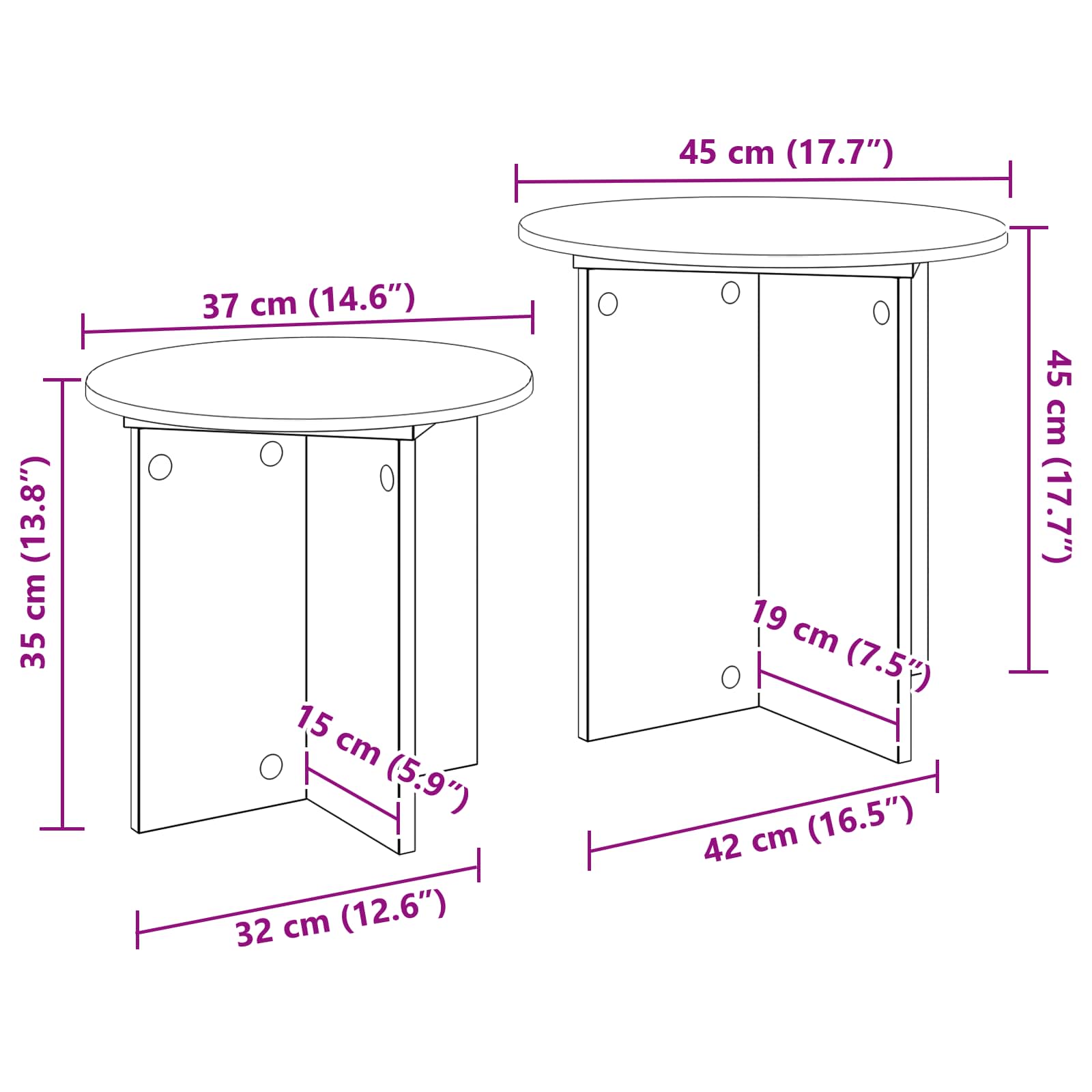Side Table Set 2 pcs Ø 45 x 45 cm Engineered Wood