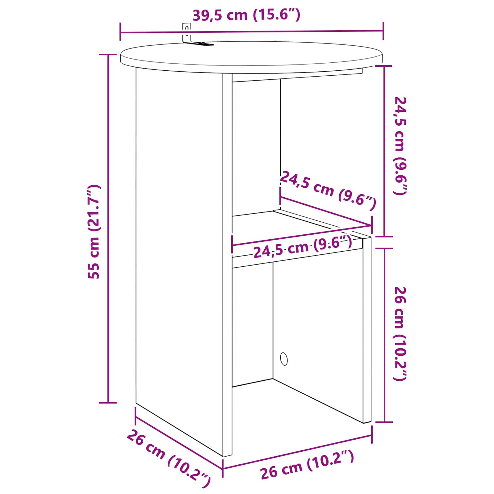 Side Table White Ø 39.5 x 55 cm Engineered Wood