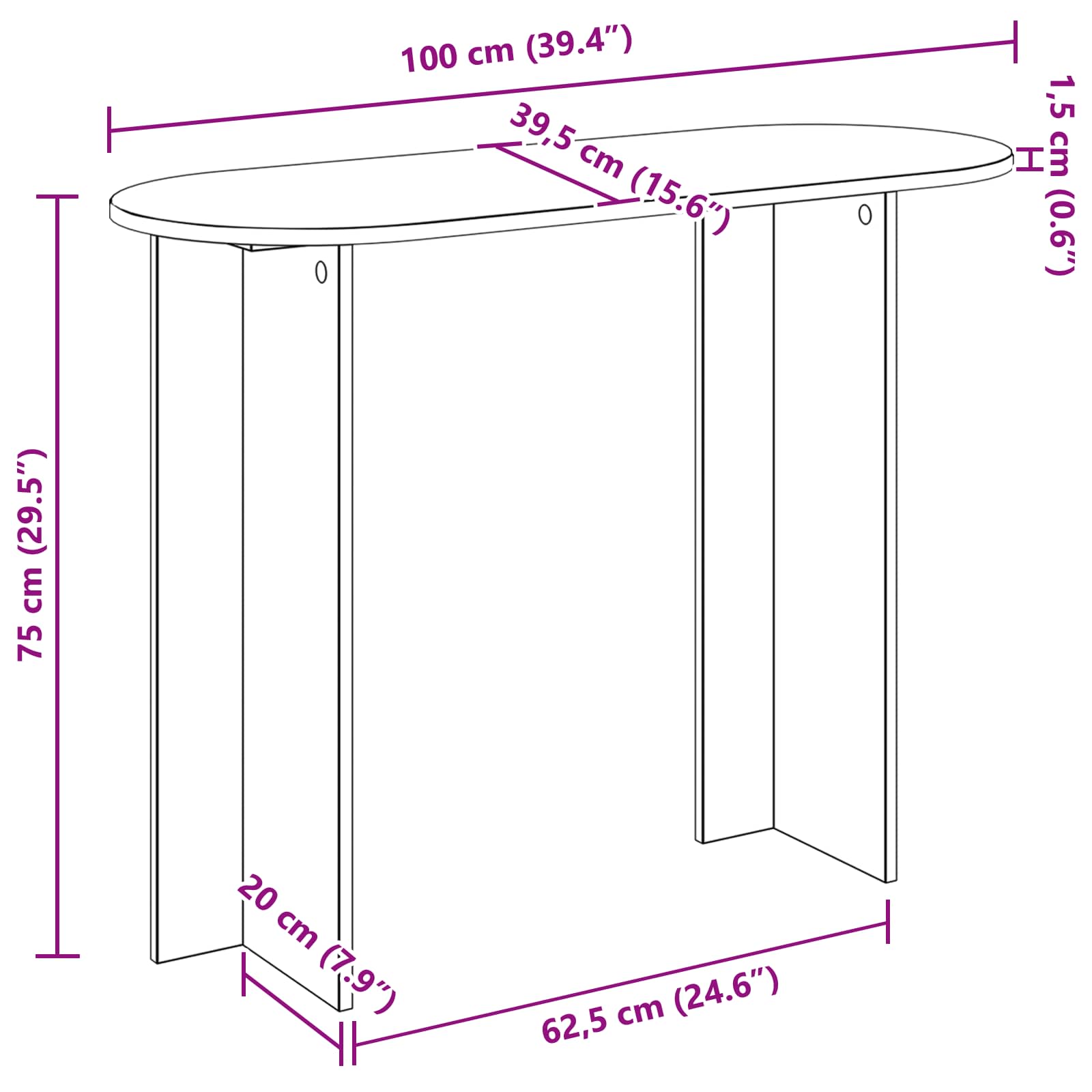 Console Table White 100 x 39.5 x 75 cm Engineered Wood