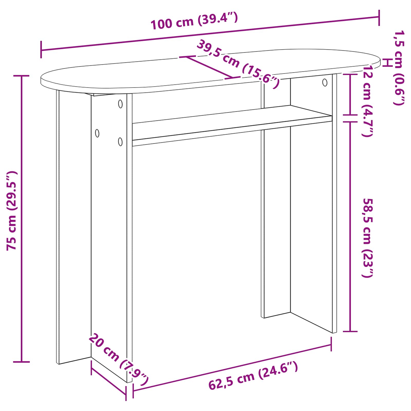 Console Table White 100 x 39.5 x 75 cm Engineered Wood