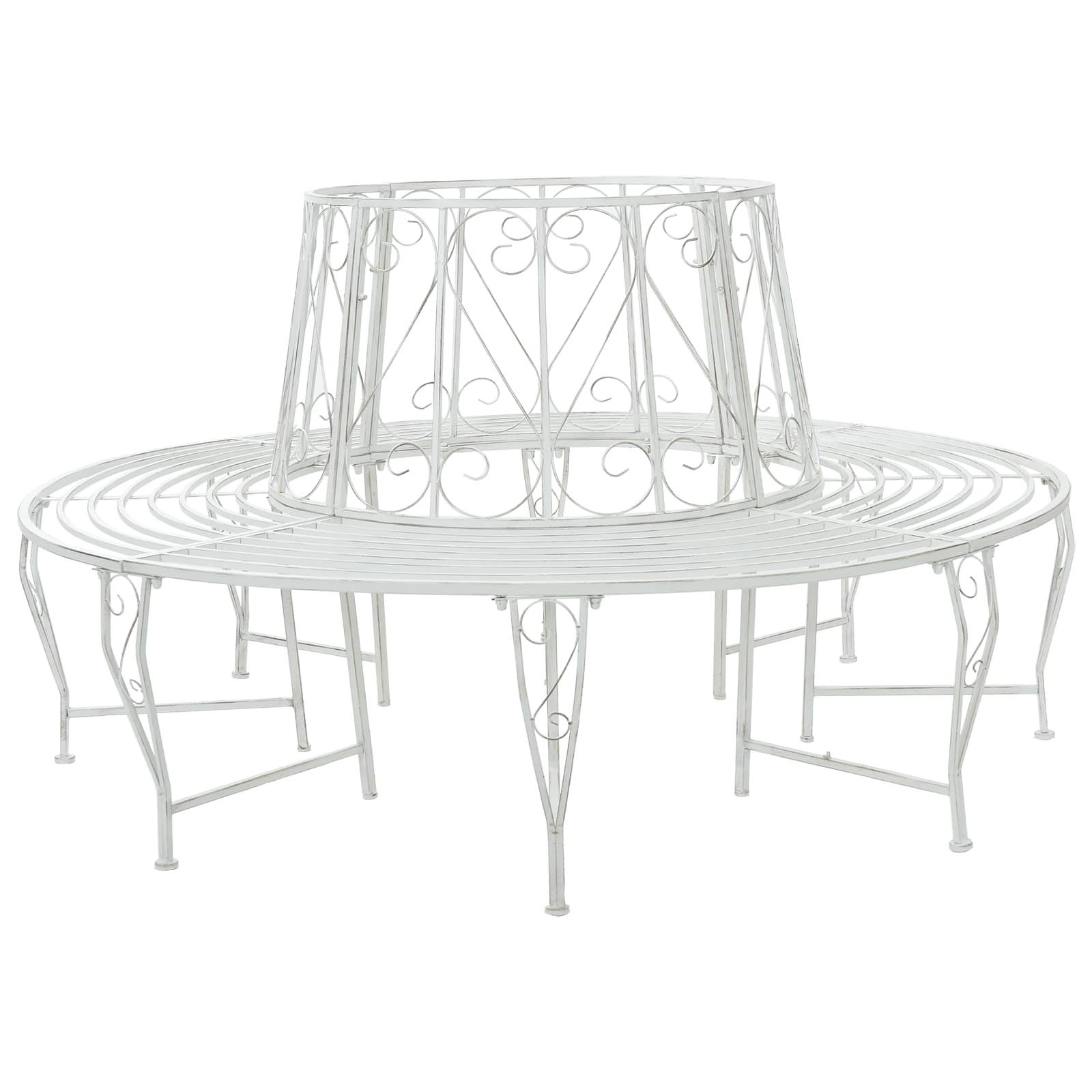 Tree Bench 8-Seater Ø 160 x 89 cm Steel Antique White Round