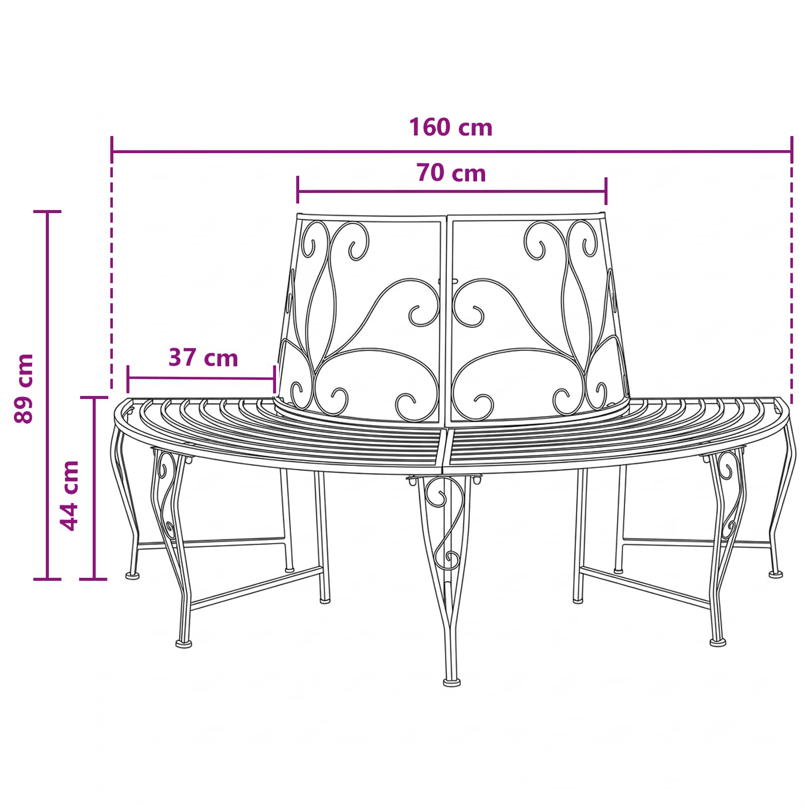 Tree Bench 4-Seater 160 x 80 x 89 cm Steel Silver Grey