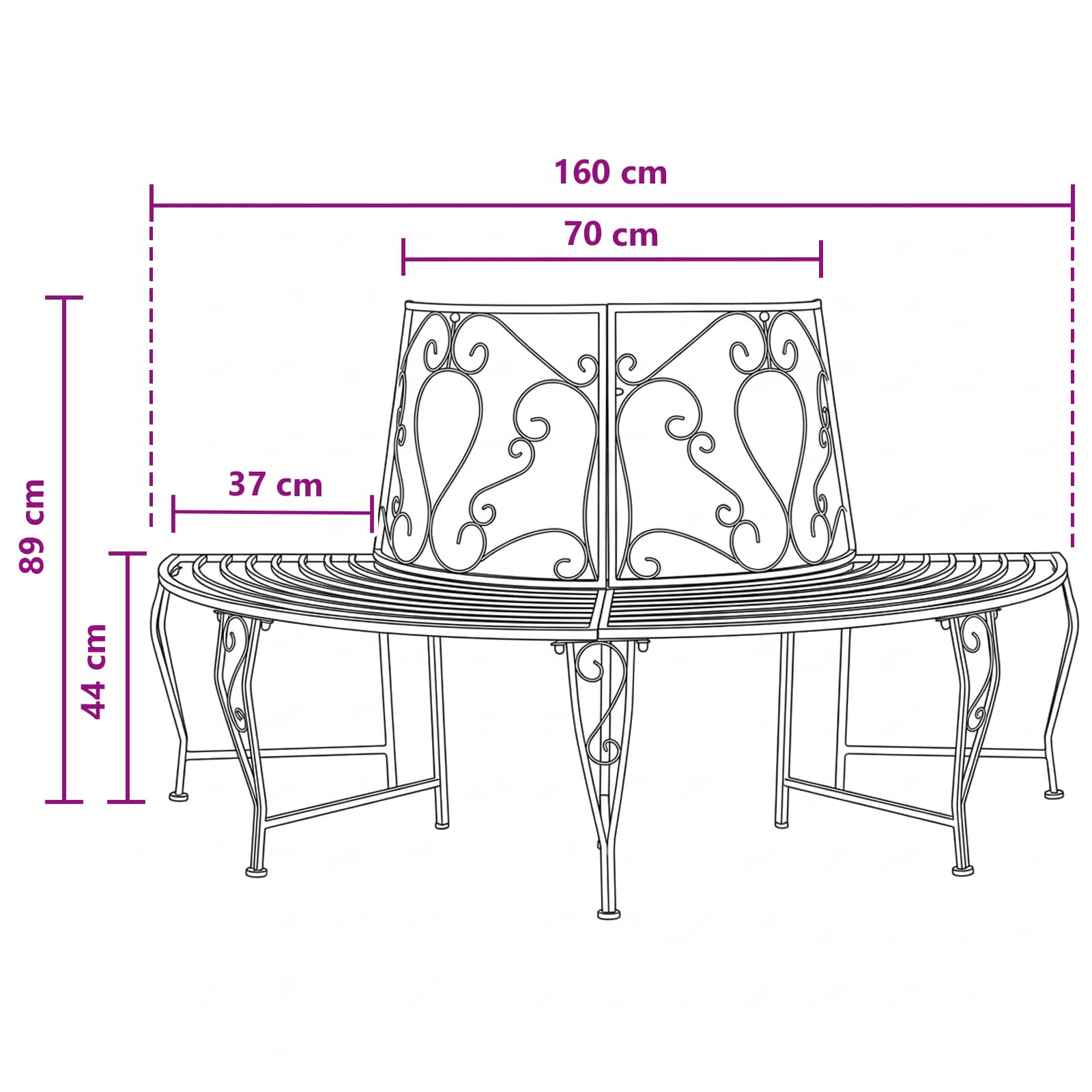 Tree Bench 4-Seater 160 x 80 x 89 cm Steel Silver Grey