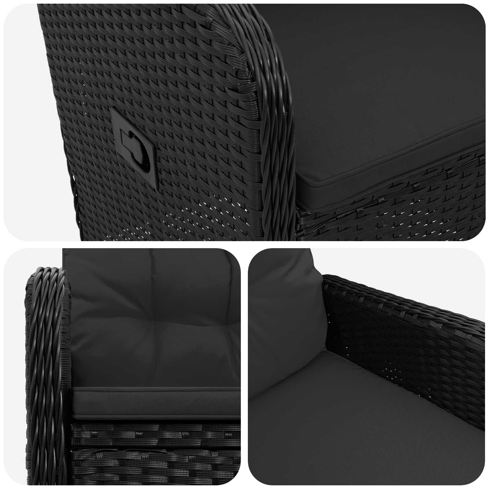 Reclining Garden Chair Black Poly Rattan