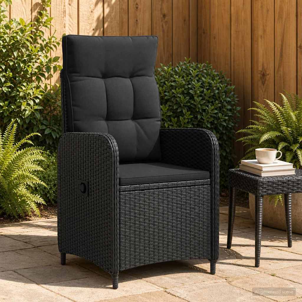 Reclining Garden Chair Black Poly Rattan