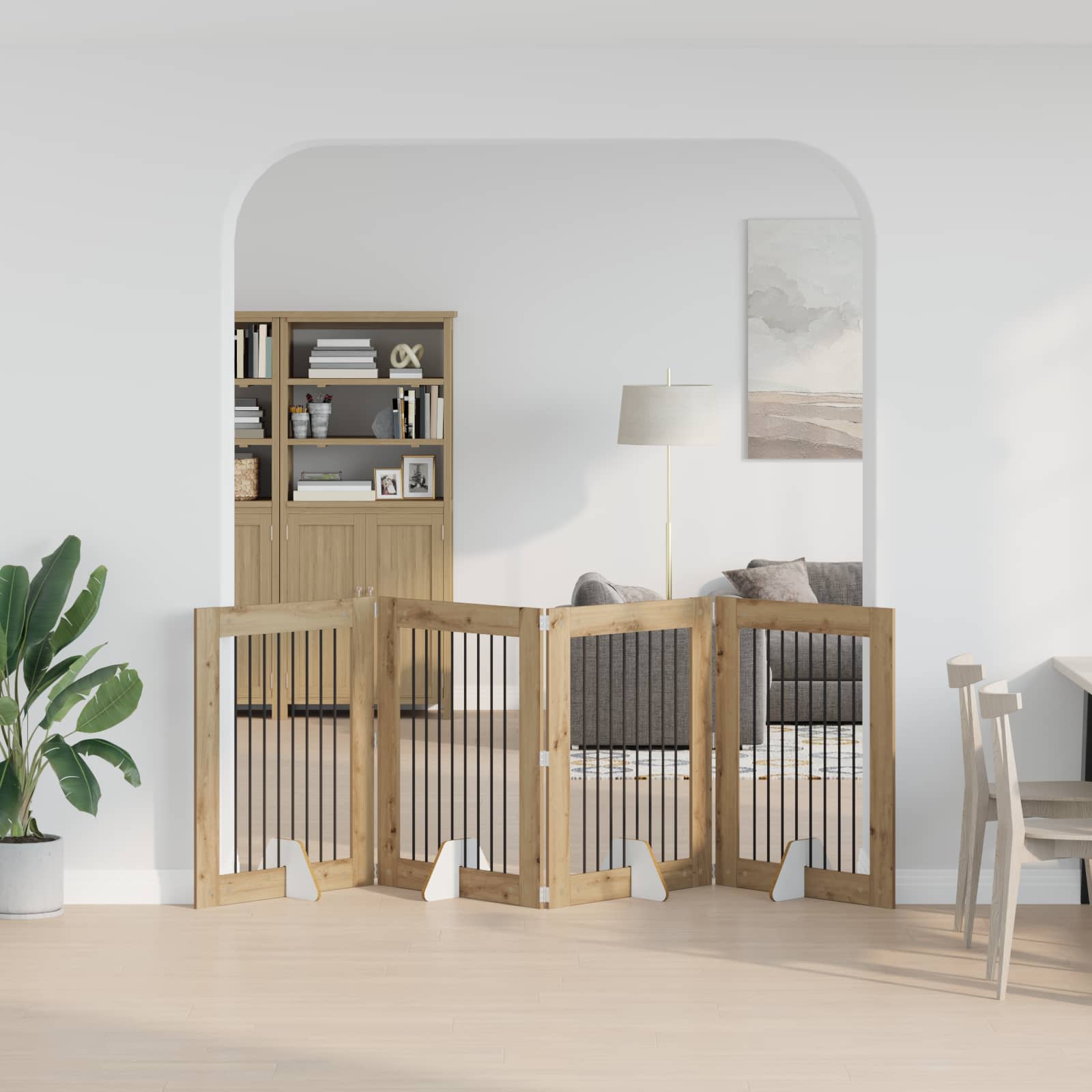 Foldable Dog Gate with Stands 4 pcs Artisan Oak 321 cm