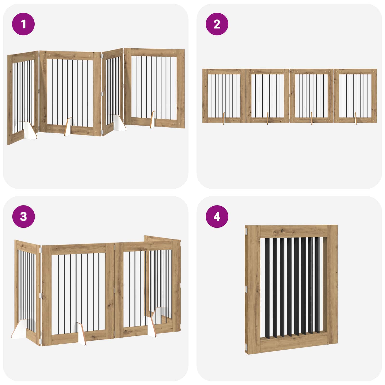 Foldable Dog Gate with Stands 4 pcs Artisan Oak 321 cm