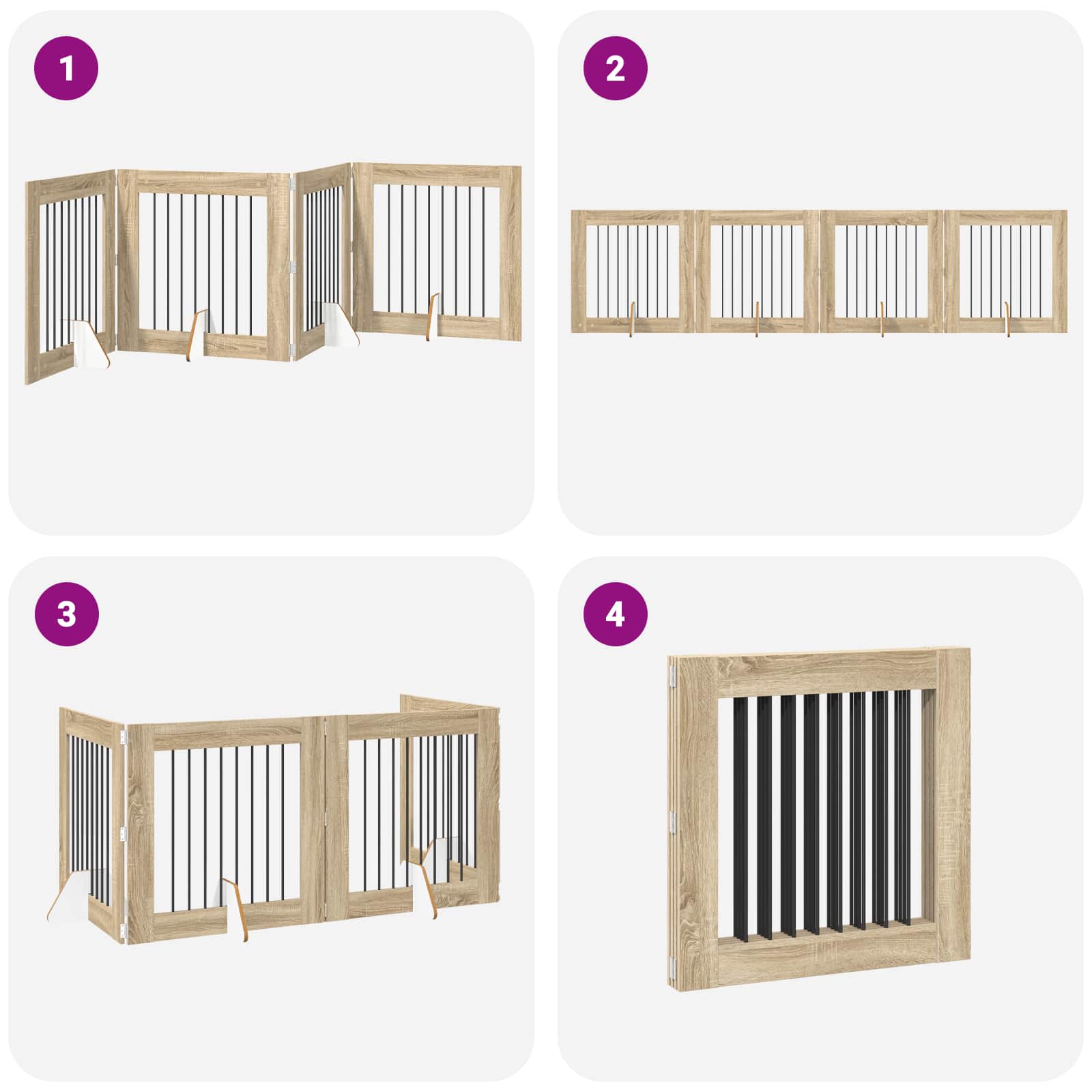 Foldable Dog Gate with Stands 4 pcs Sonoma Oak 321 cm
