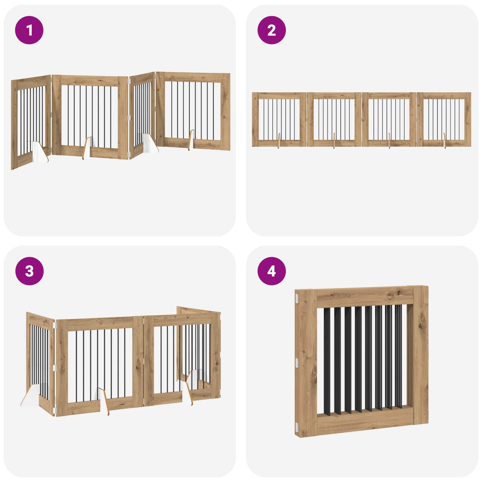 Foldable Dog Gate with Stands 4 pcs Artisan Oak 321 cm