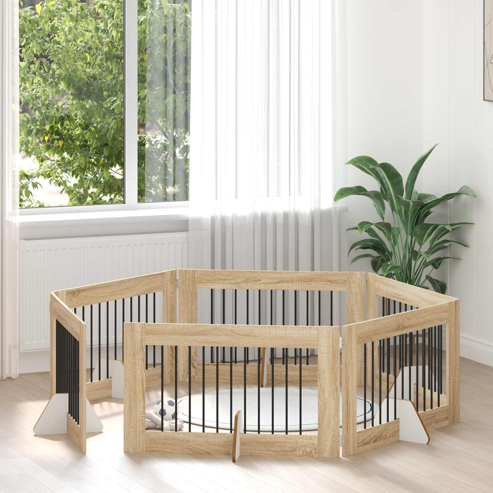 Foldable Dog Gate with Stands 6 pcs Sonoma Oak 602 cm