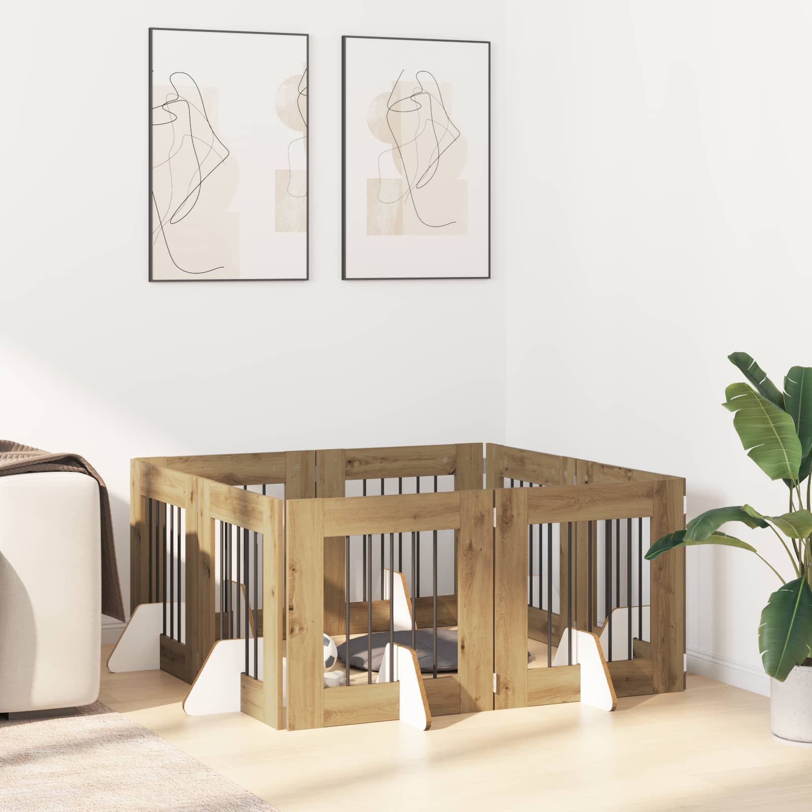 Dog Gate with Stands 8 pcs Artisan Oak 60 x 60 cm