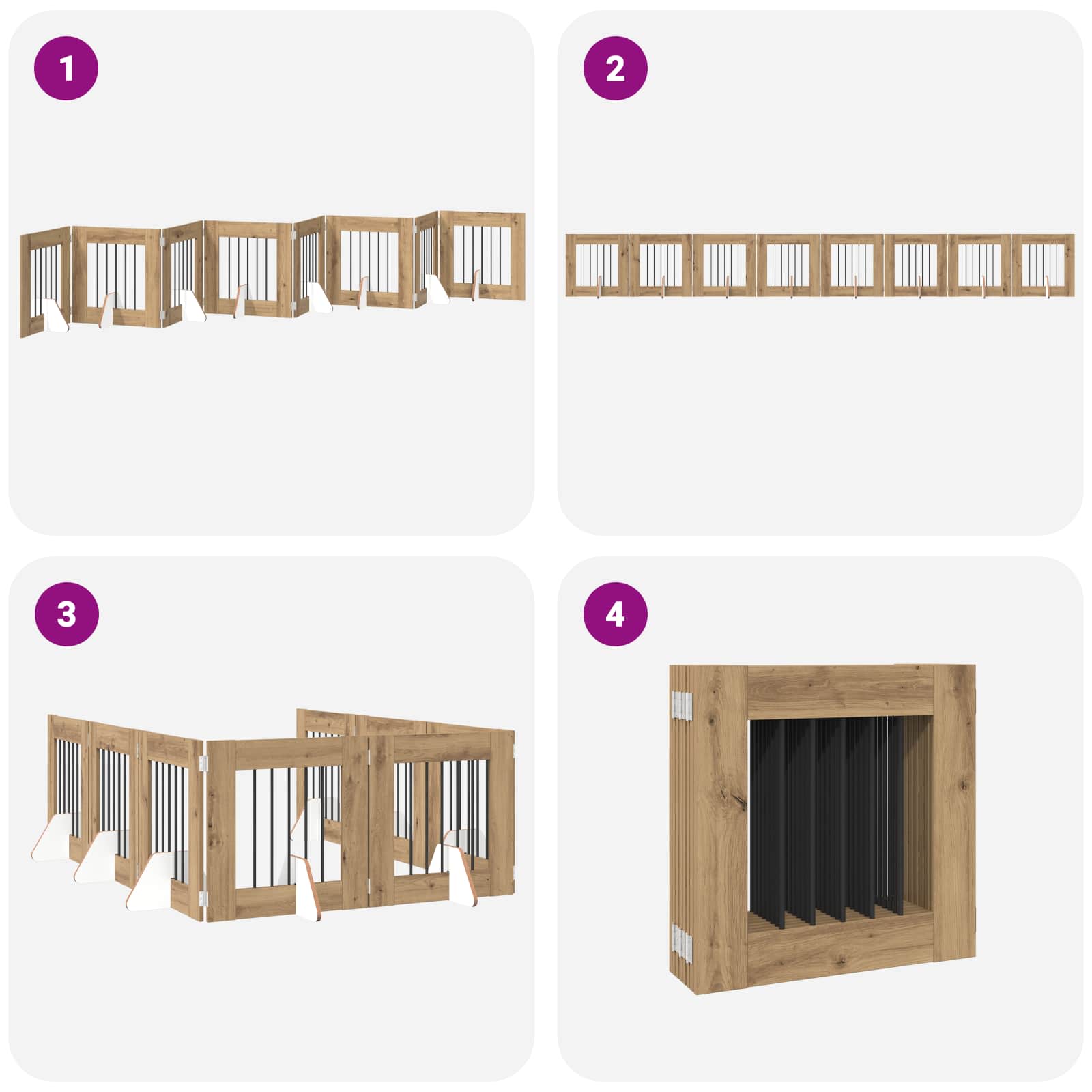 Foldable Dog Gate with Stands 8 pcs Artisan Oak 60 cm