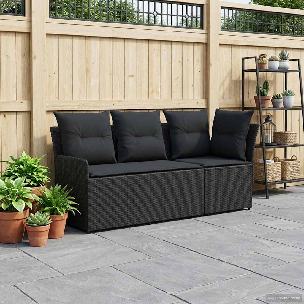 Garden Armrest Sofa with Corner Sofa 2 Piece Black PE Rattan