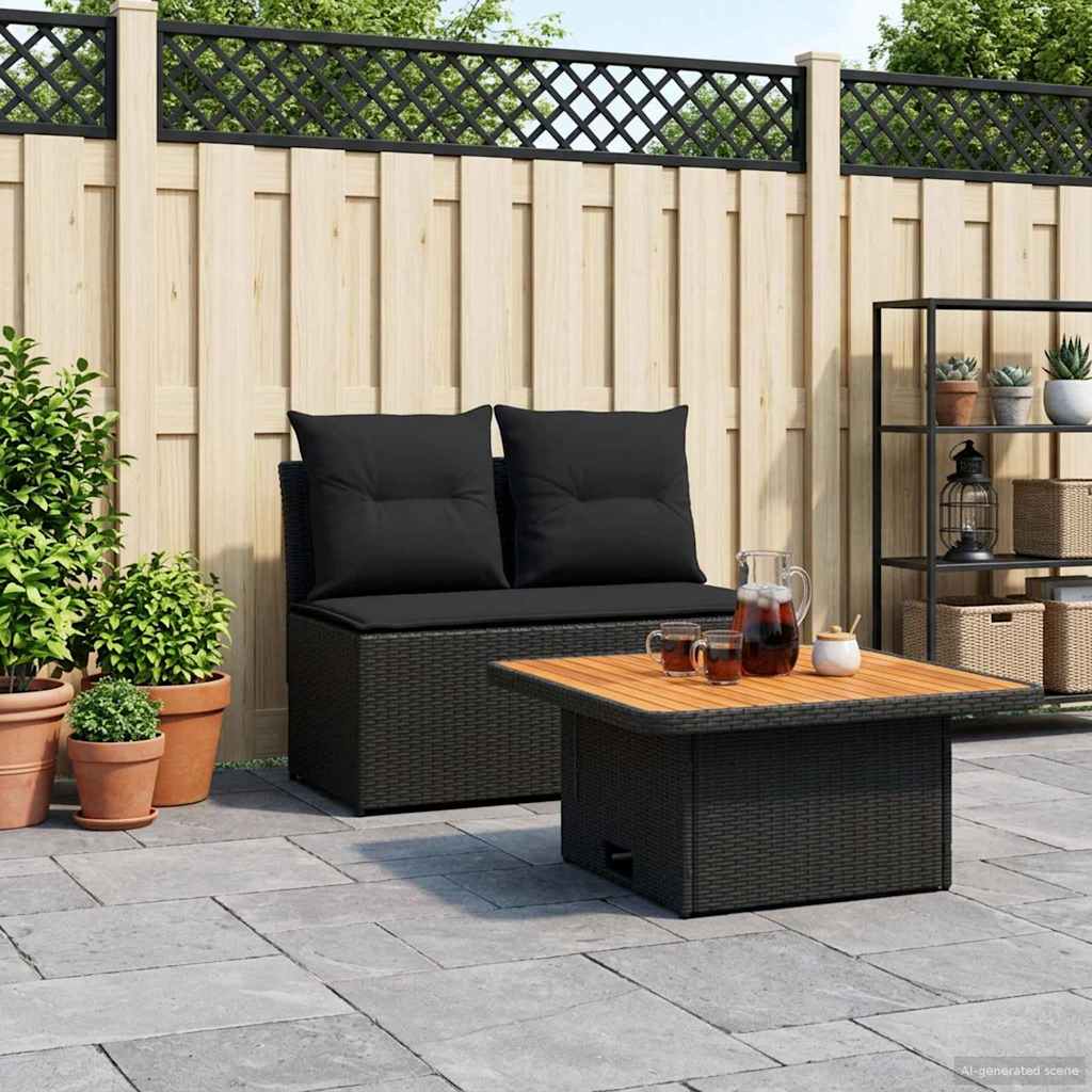 2 Piece Garden middle sofa with lift-up table Poly Rattan Black