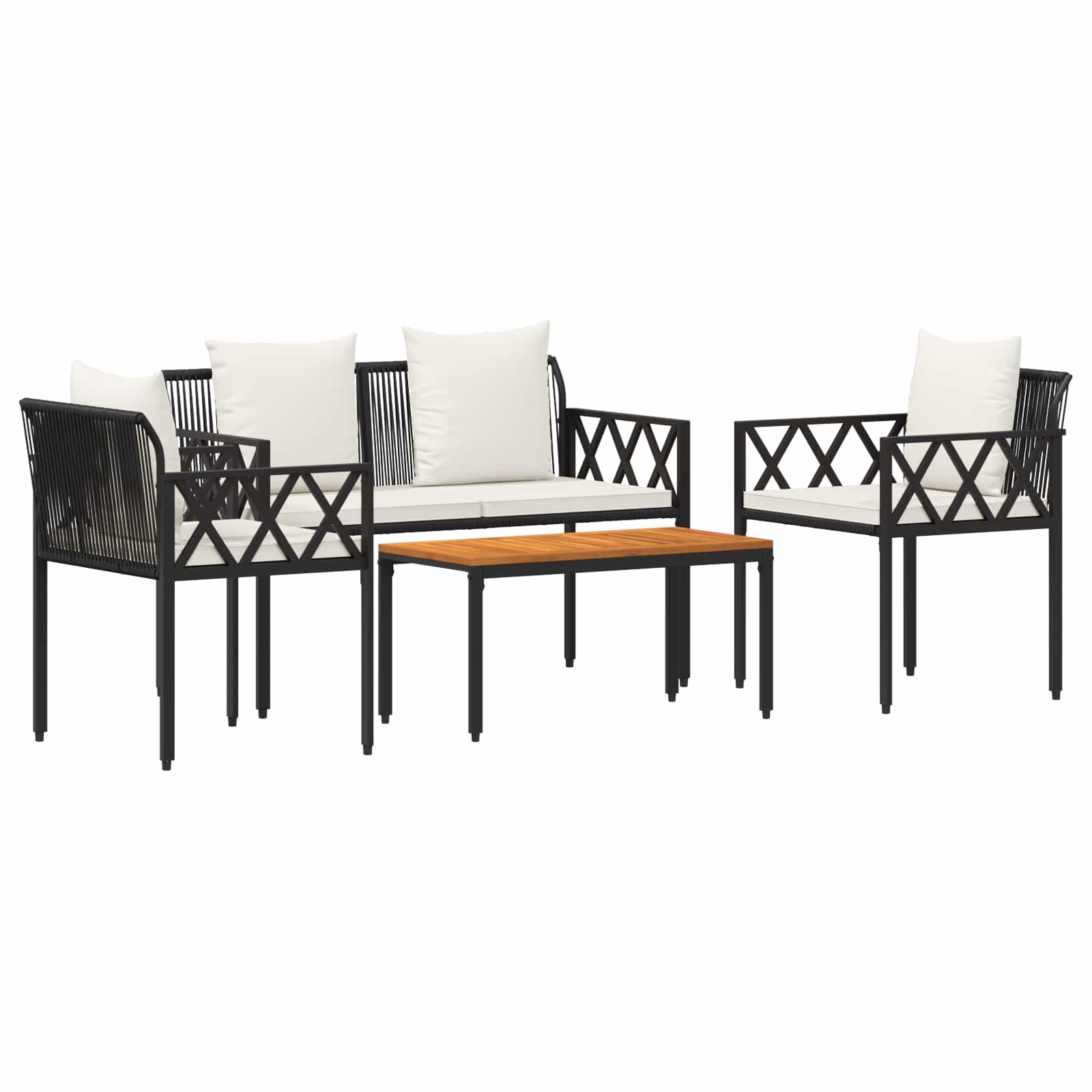 Outdoor Furniture Set 4 pcs Black and Cream White Poly Rattan