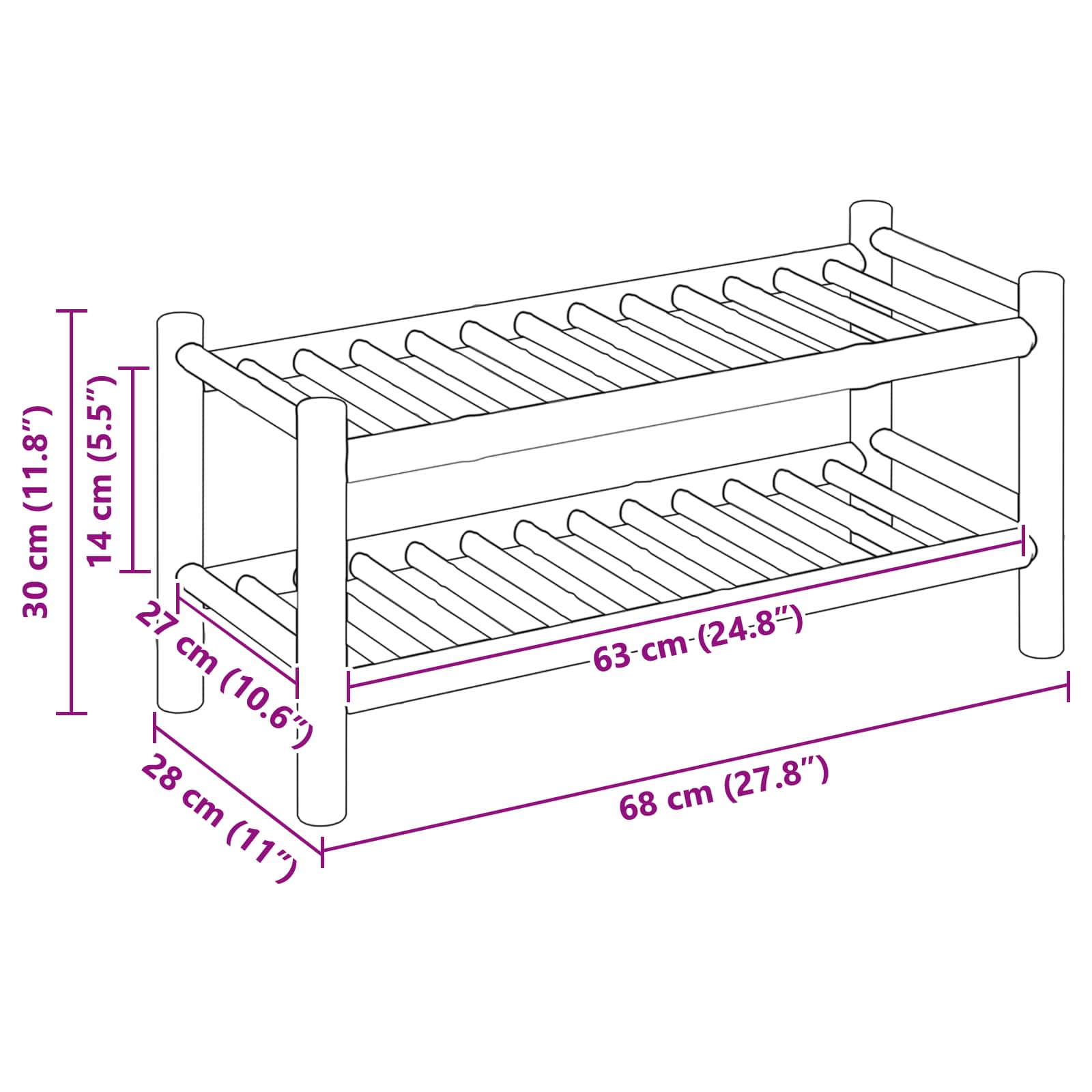Shoe Rack with Shelf Natural 68 x 28 x 30 cm Bamboo