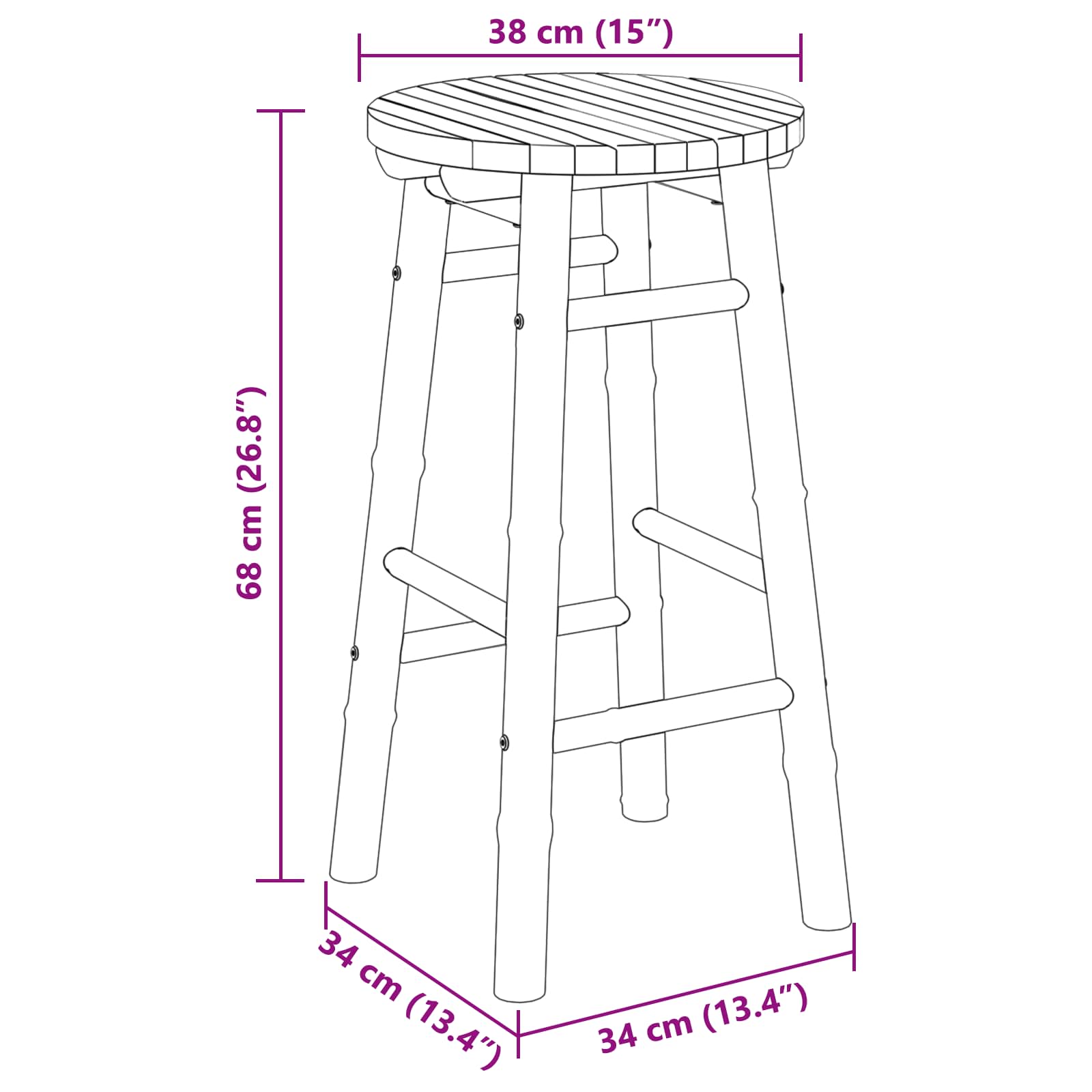 Garden Stool Natural Ø 38 x 68 cm Bamboo