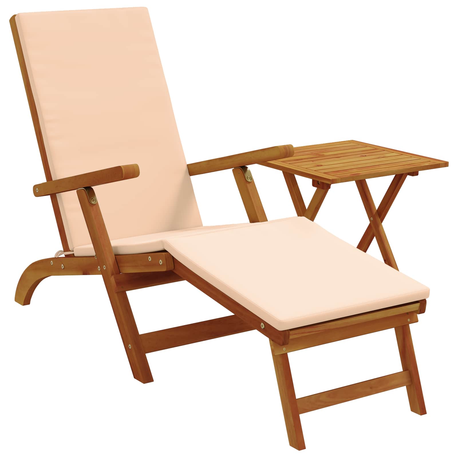 Reclining and Folding Sunlounger 2 pcs Solid Acacia Wood Beige