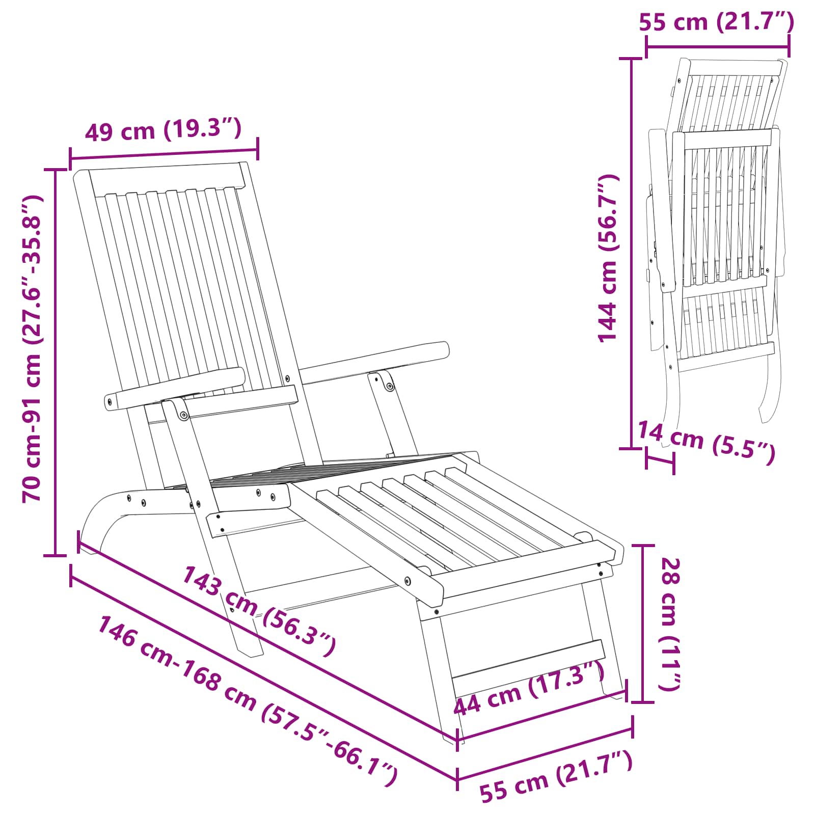 Reclining and Folding Sunlounger Folding 2 pcs Natural