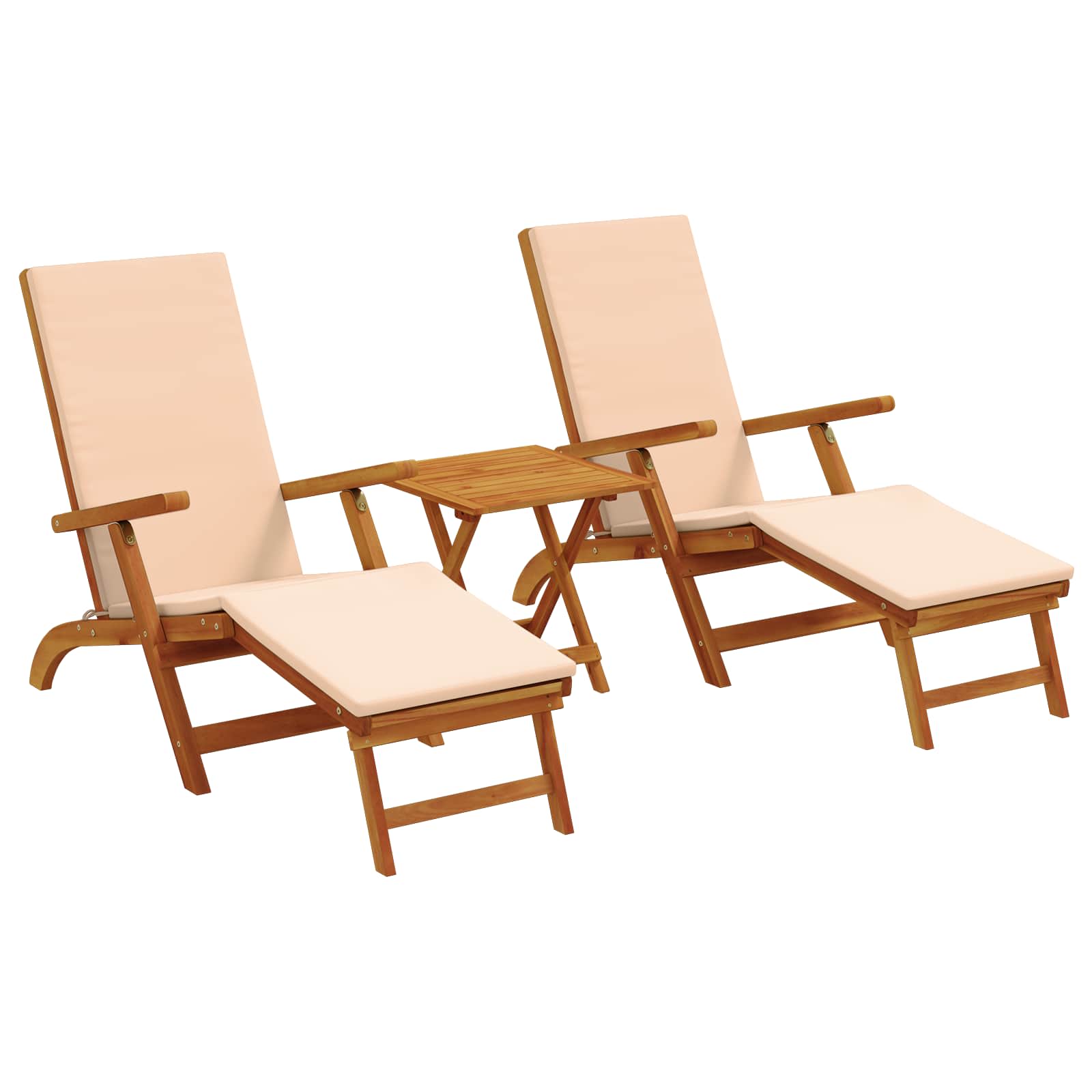 Reclining and Folding Sunlounger 3 pcs Beige Solid Acacia Wood