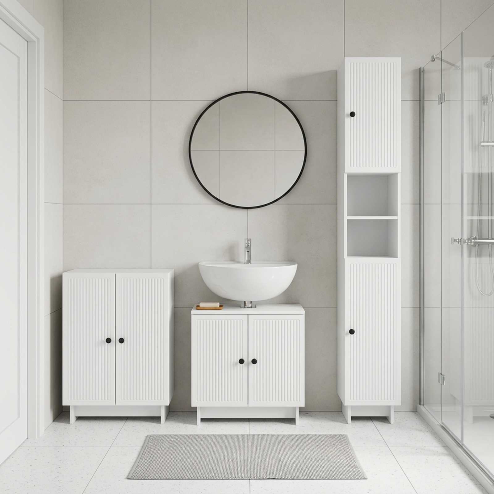 3 Piece Bathroom Cabinet Set EDE White Engineered Wood