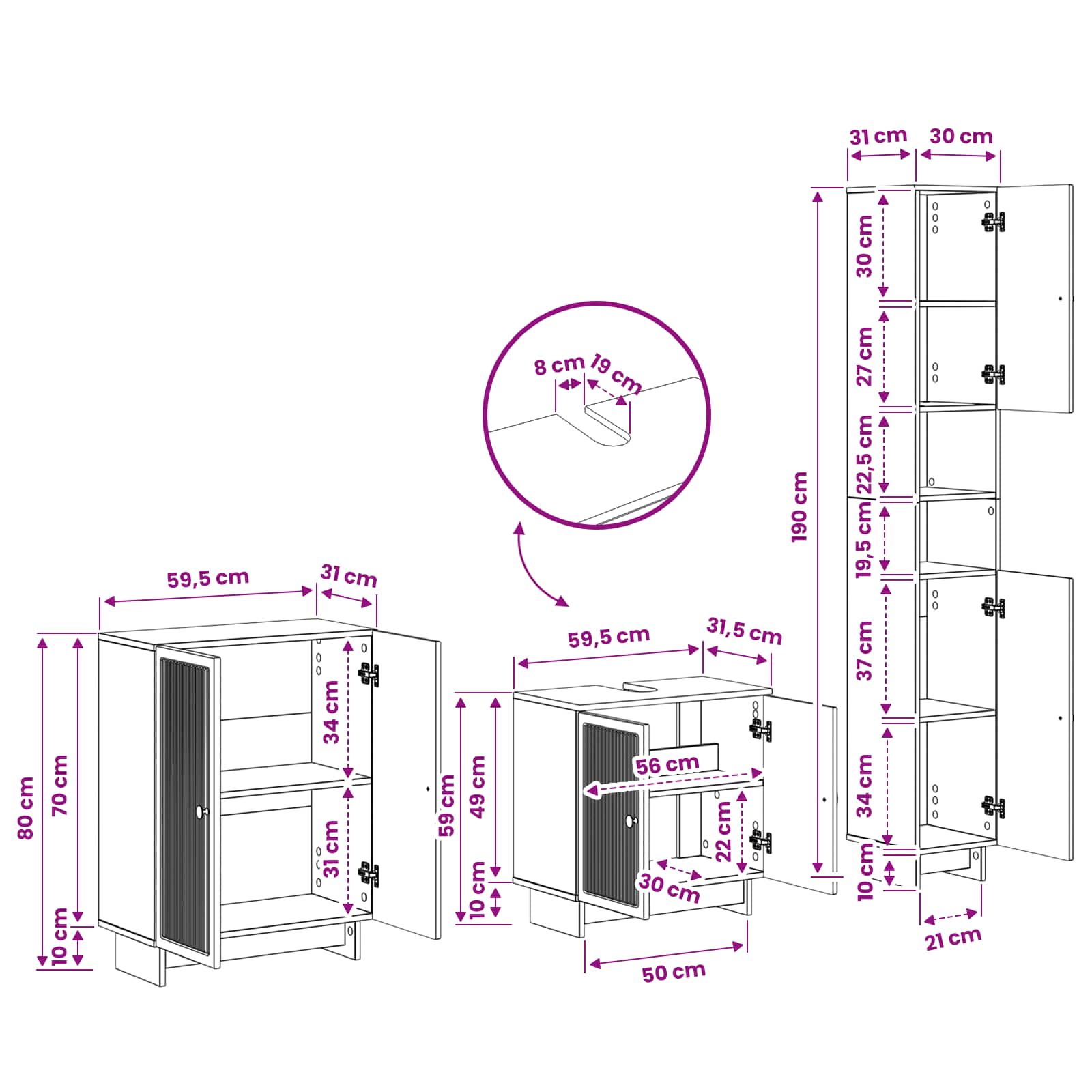3 Piece Bathroom Cabinet Set EDE White Engineered Wood