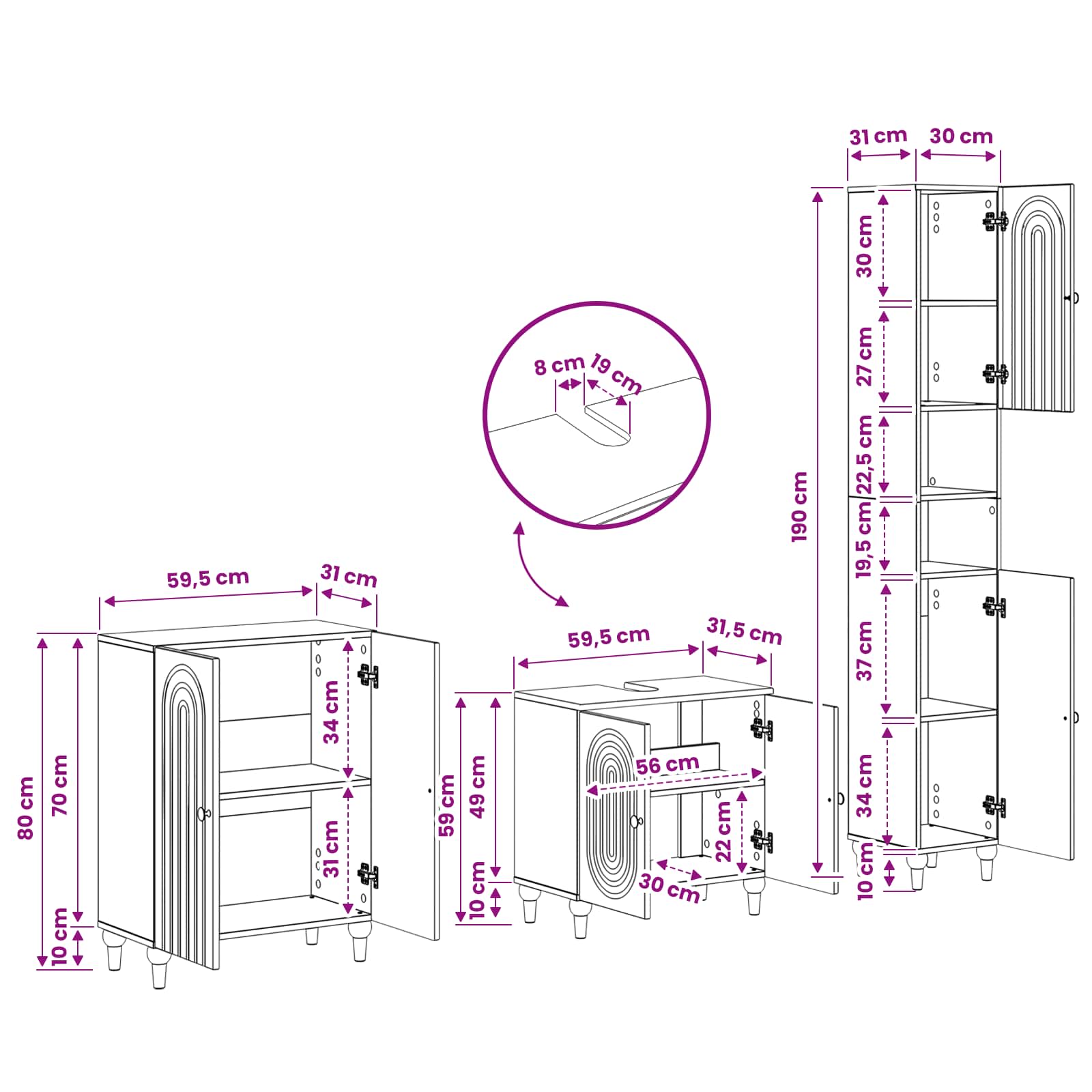3 Piece Bathroom Cabinet Set ALKMAAR White Engineered Wood