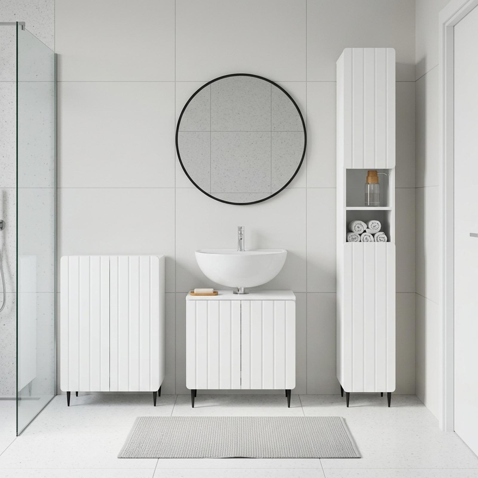3 Piece Bathroom Cabinet Set ZWOLLE White Engineered Wood